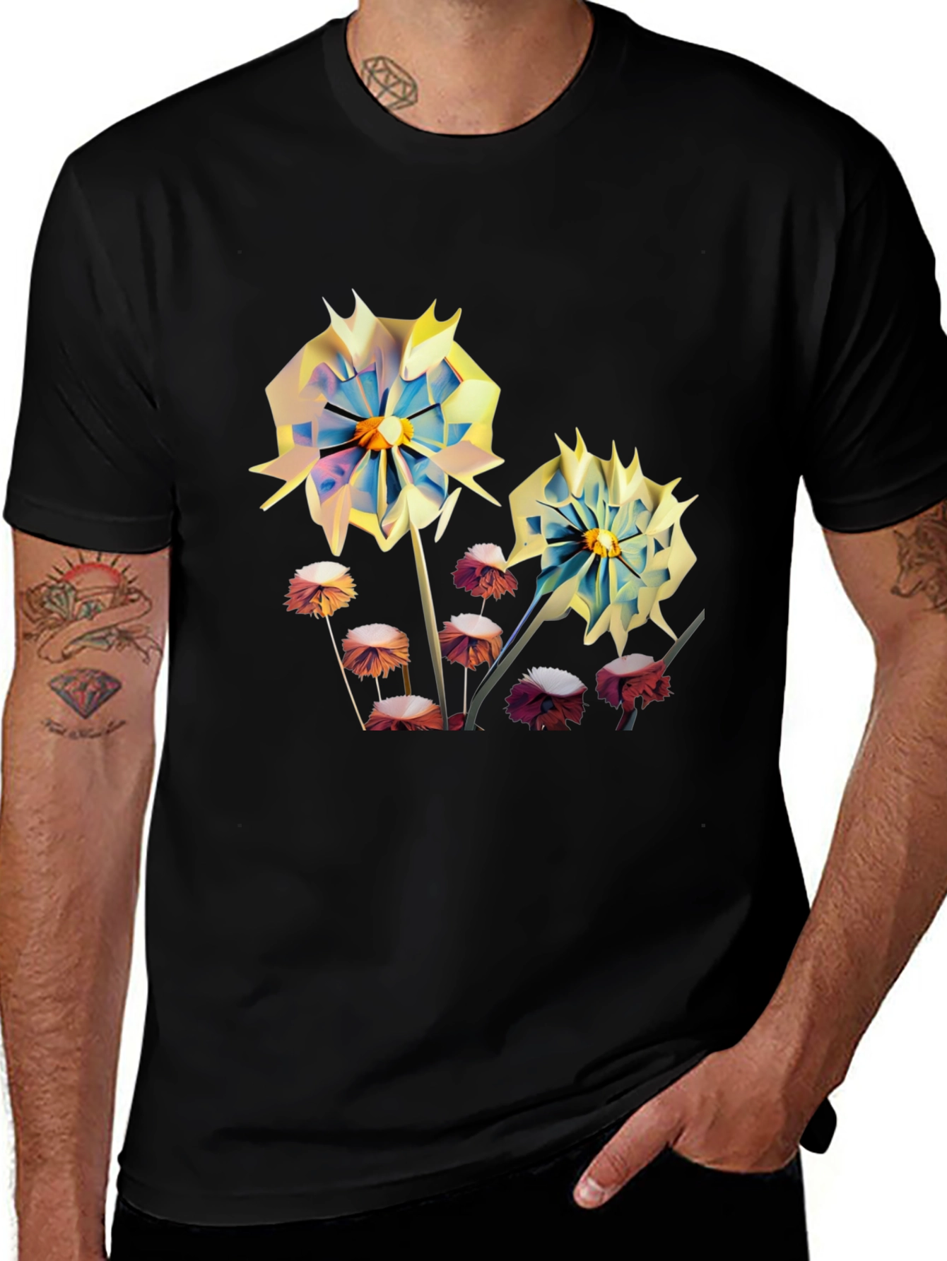 Floral Print Mens T-Shirt - Unique Artistic Design