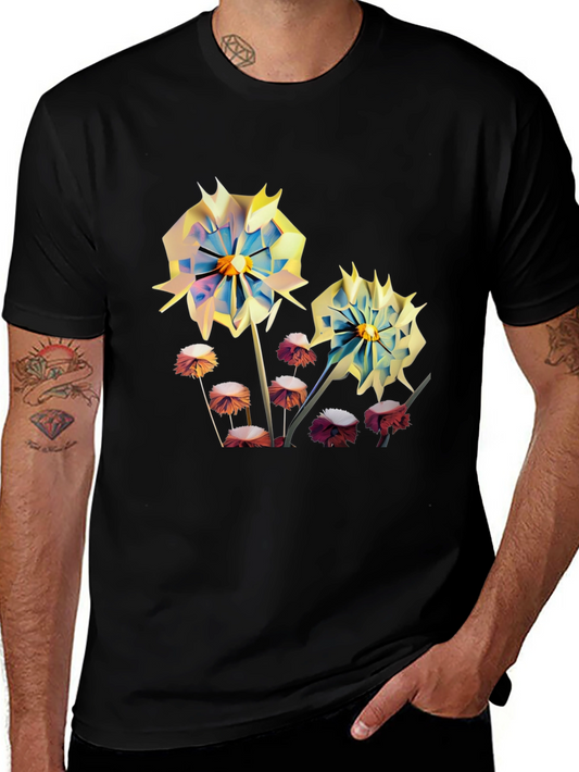 Floral Print Mens T-Shirt - Unique Artistic Design