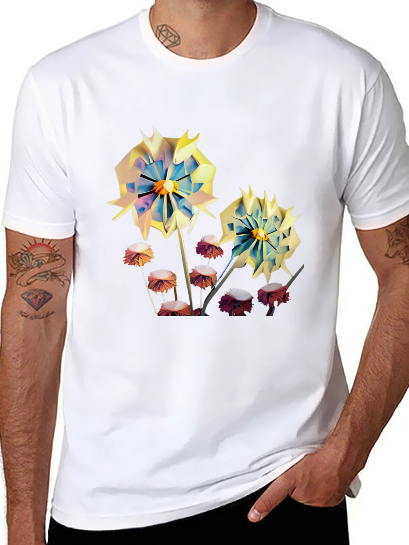 Floral Print Mens T-Shirt - Unique Artistic Design