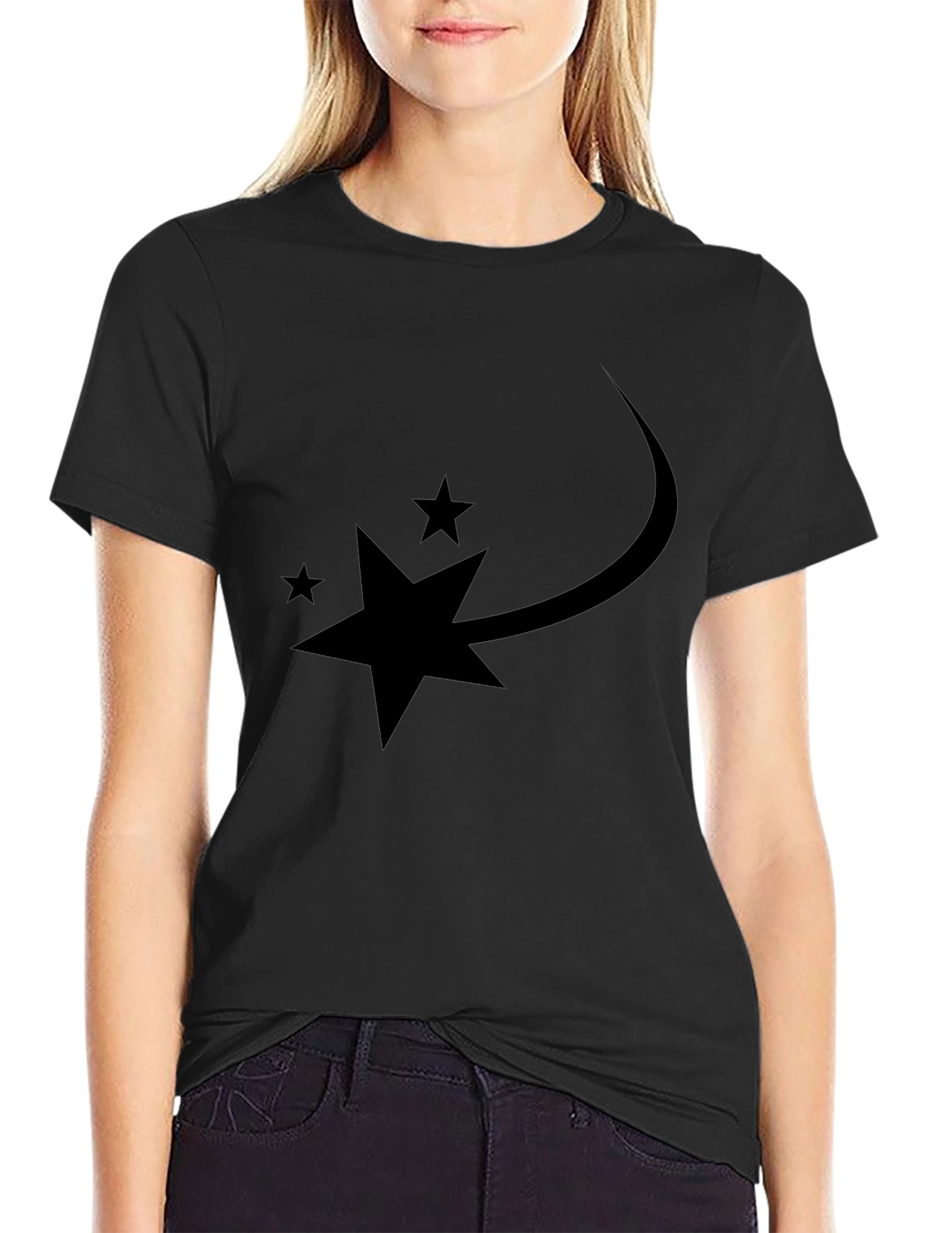 Stylish Black Tee with Star Trail Graphic