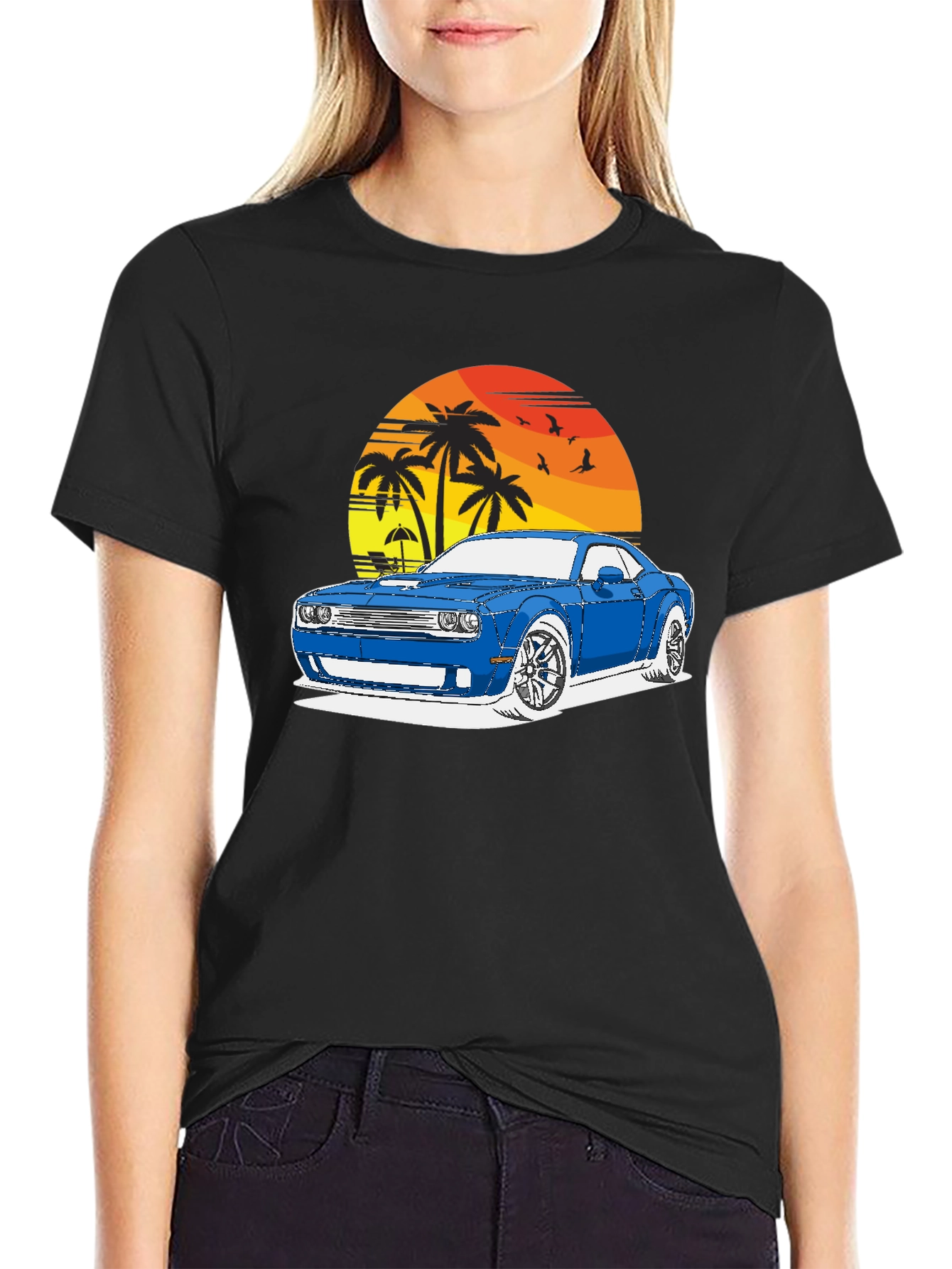 Sunset Muscle Car Graphic Tee
