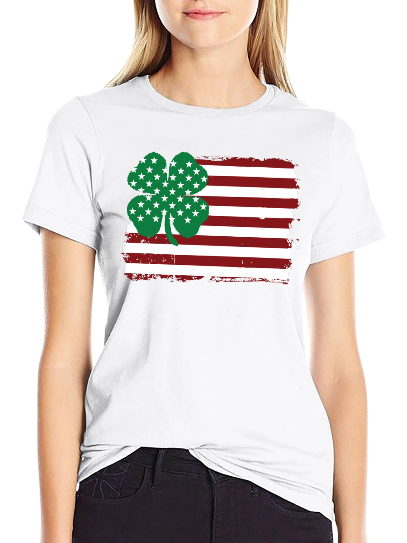 St. Patricks American Flag Clover Graphic Tee