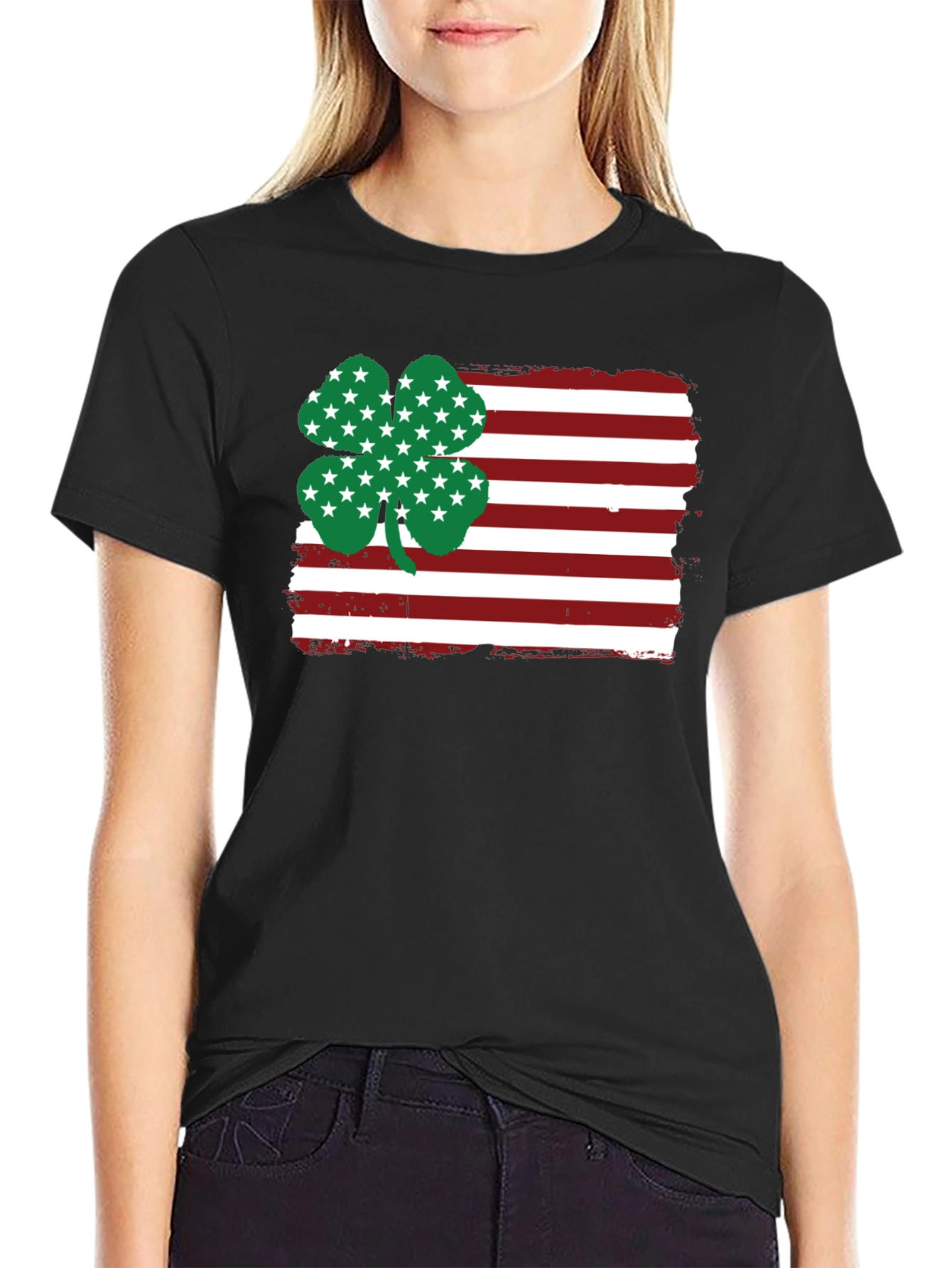 St. Patricks American Flag Clover Graphic Tee