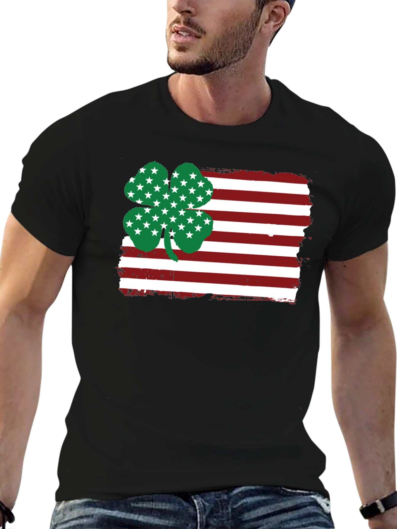 St. Patricks American Flag Clover Graphic Tee
