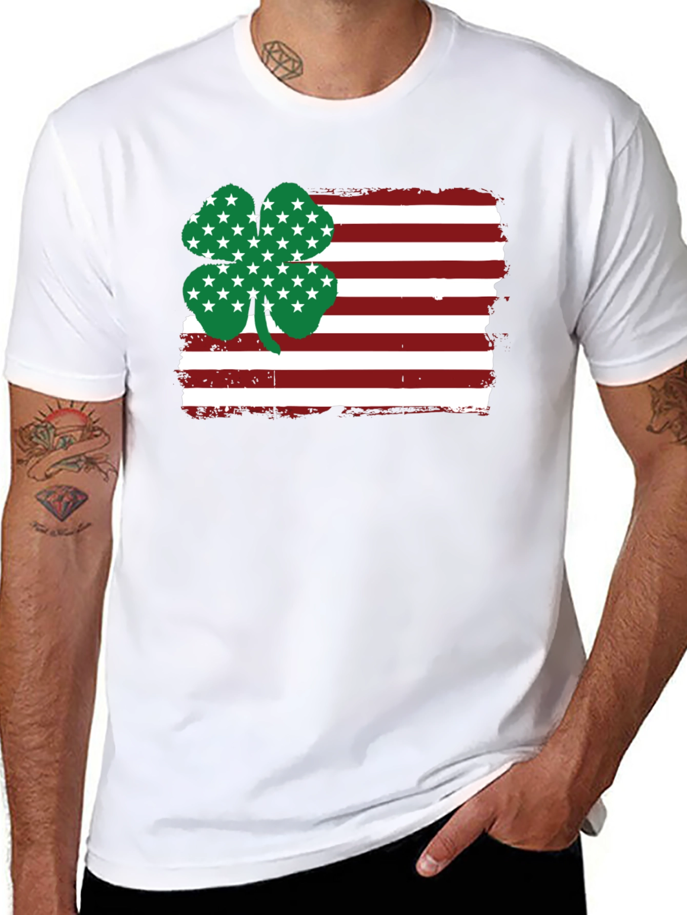 St. Patricks American Flag Clover Graphic Tee