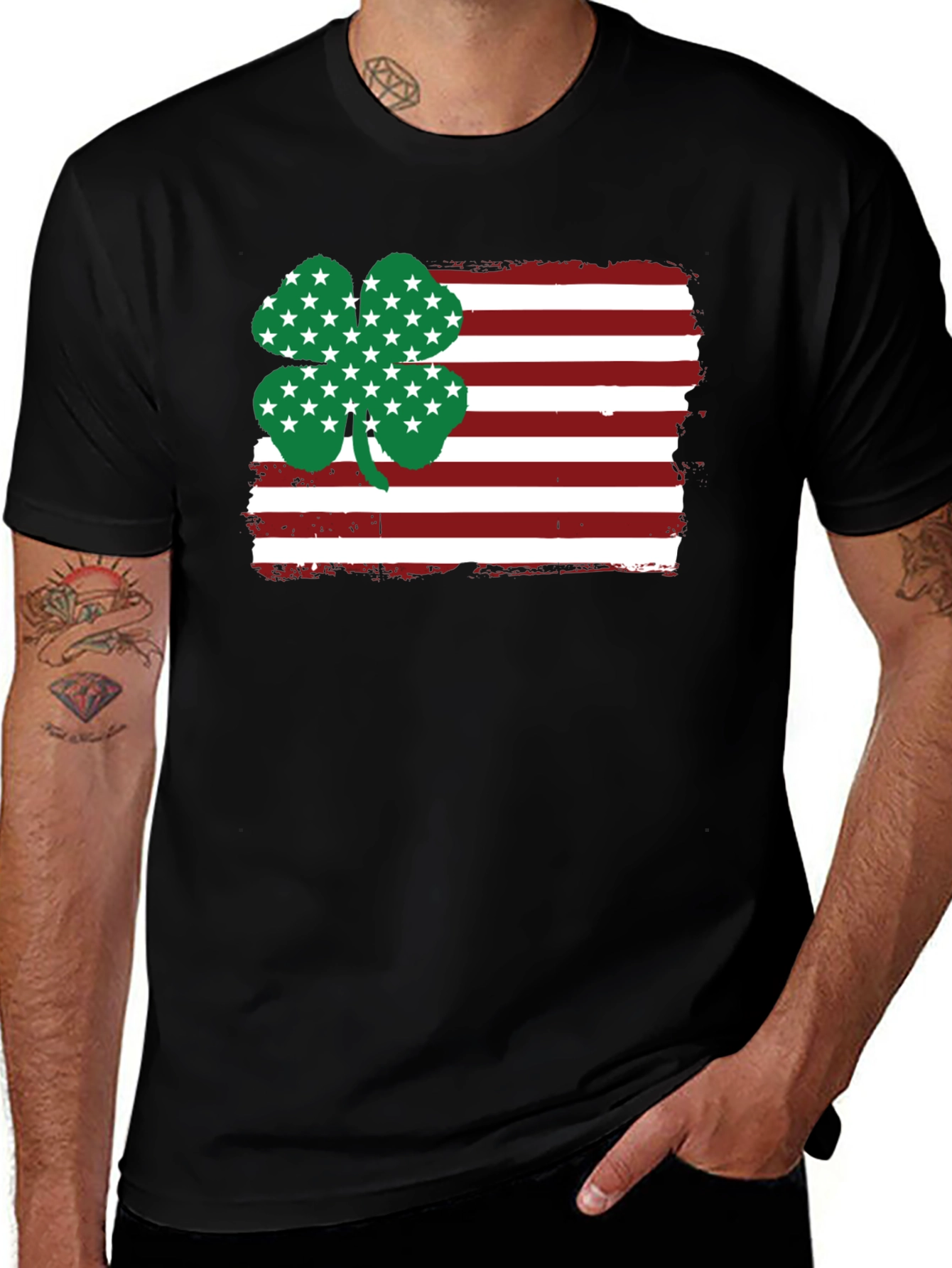 St. Patricks American Flag Clover Graphic Tee