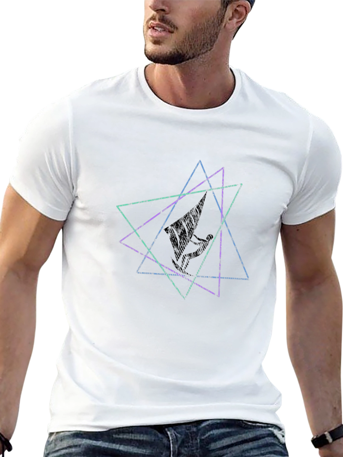 Geometric Triangle Graphic Tee - Black