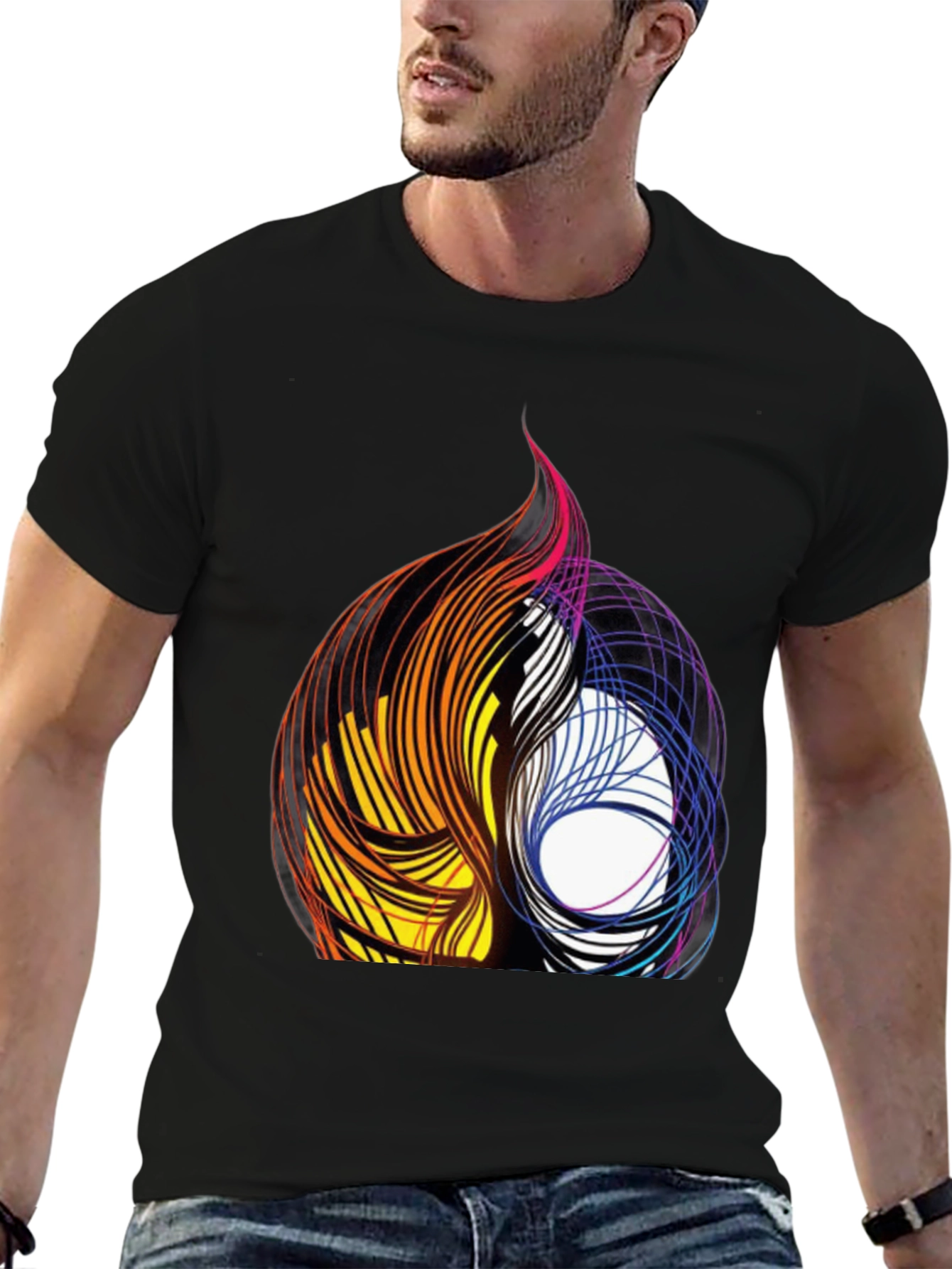 Abstract Swirl Graphic Black Tee
