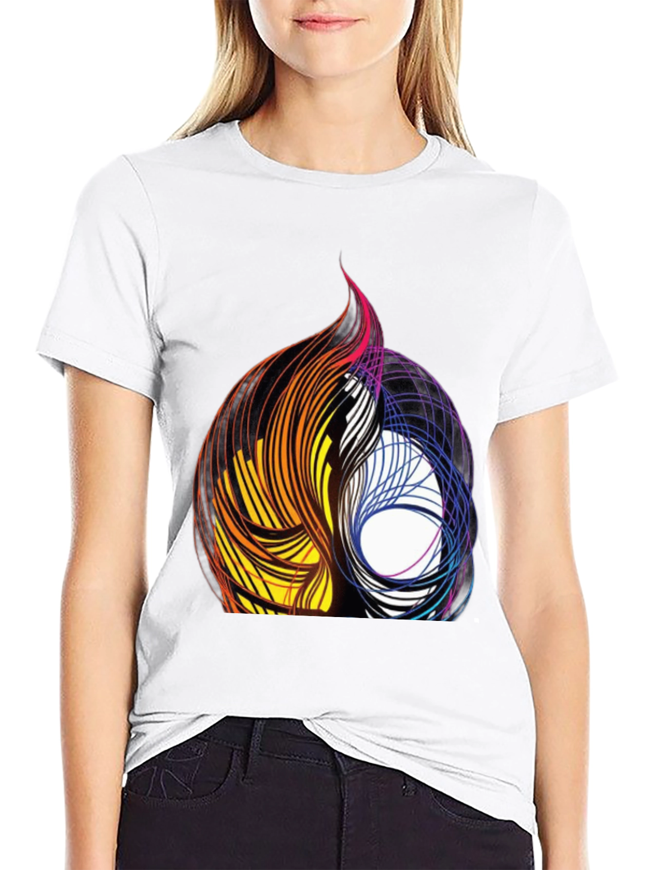 Abstract Swirl Graphic Black Tee