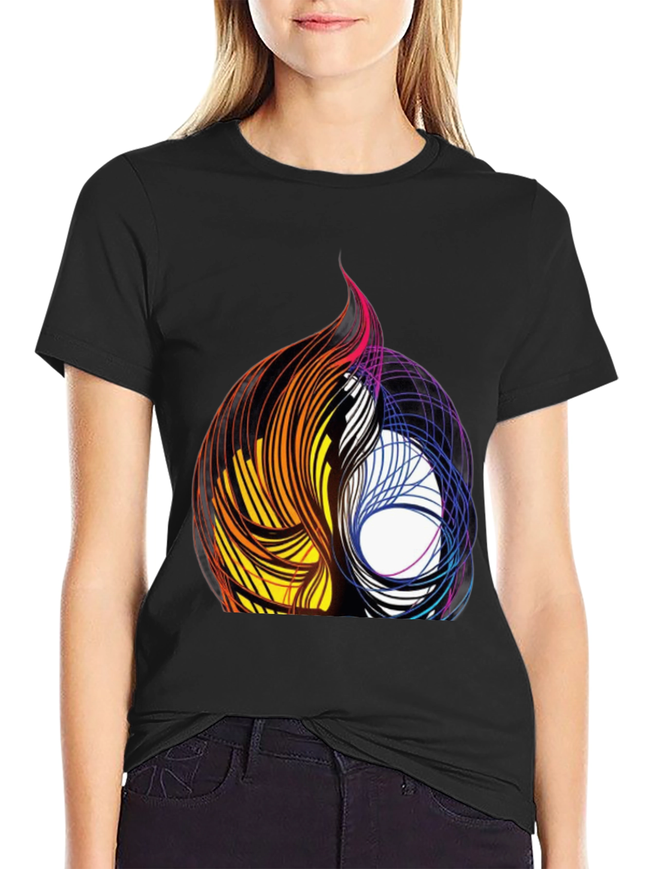 Abstract Swirl Graphic Black Tee