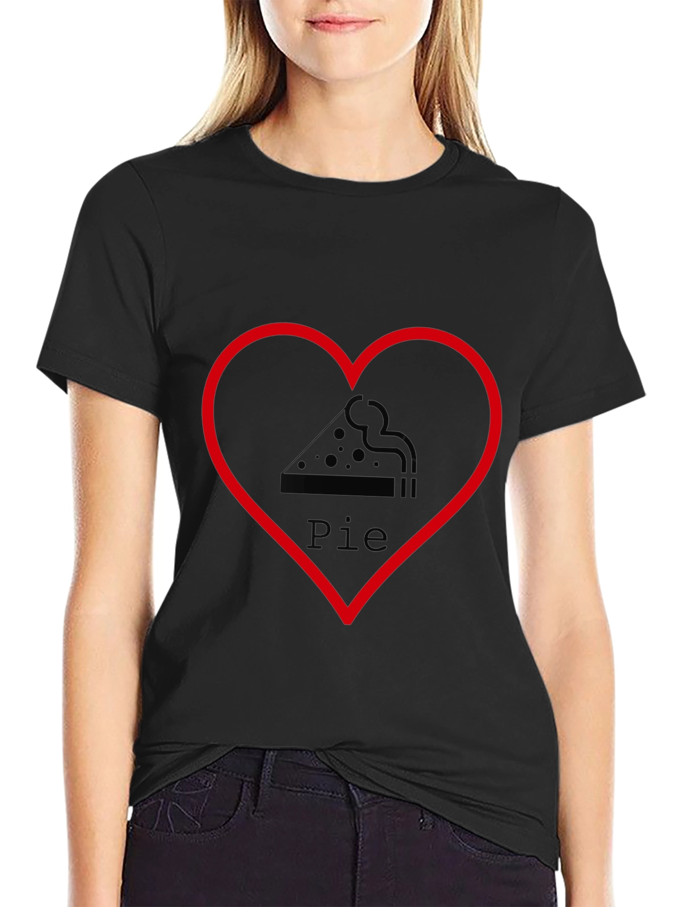 Pizza Pie Heart Graphic Tee - Casual Black T-Shirt