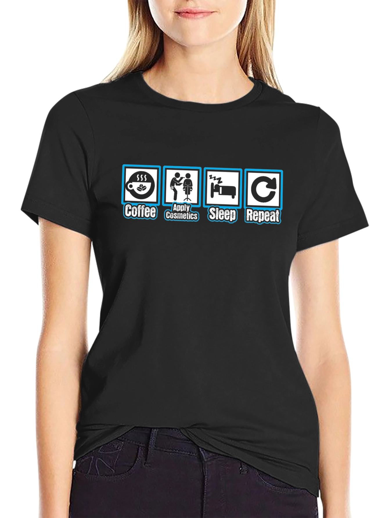 Coffee Cosmetics Sleep Repeat T-Shirt