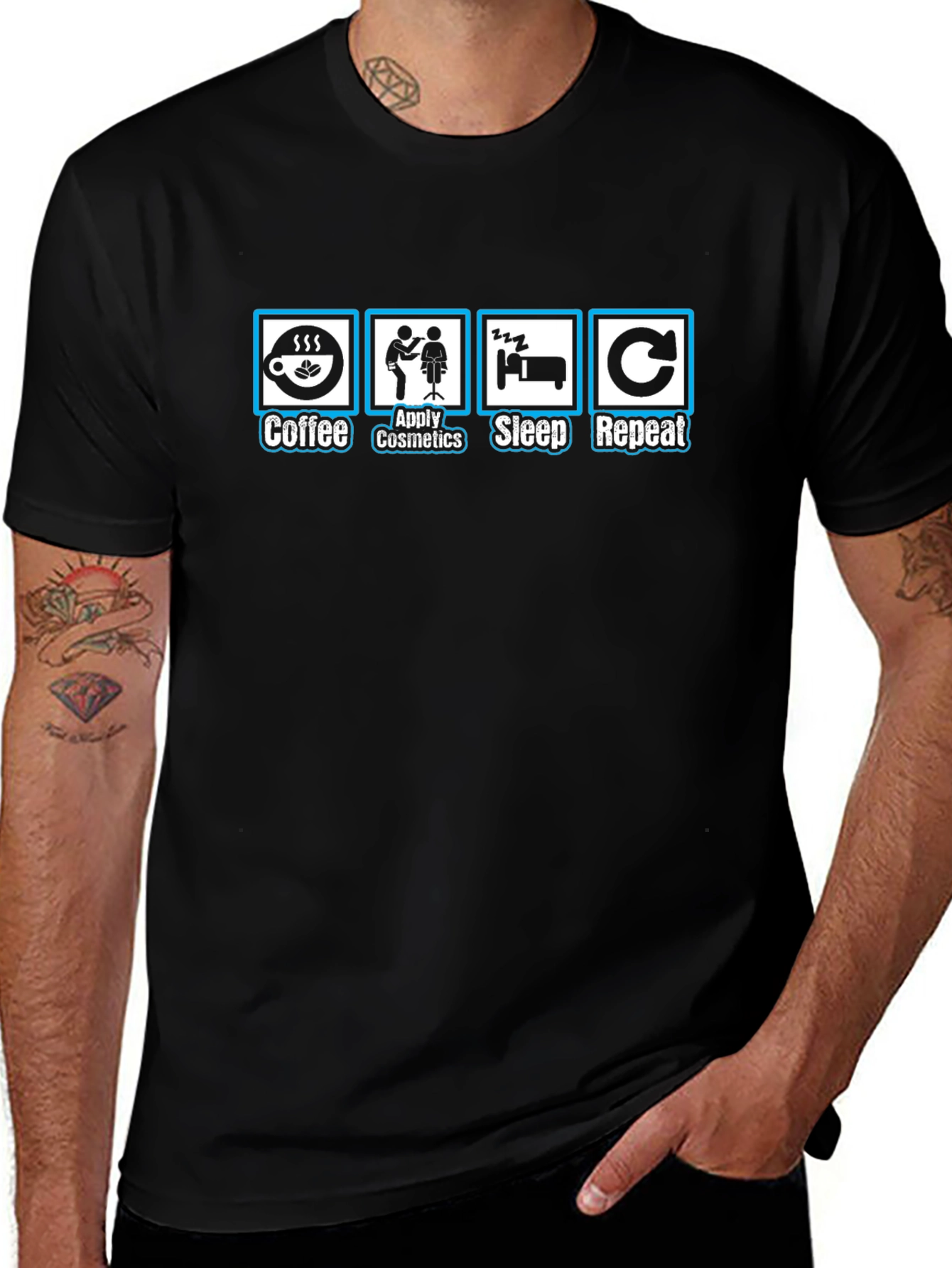 Coffee Cosmetics Sleep Repeat T-Shirt
