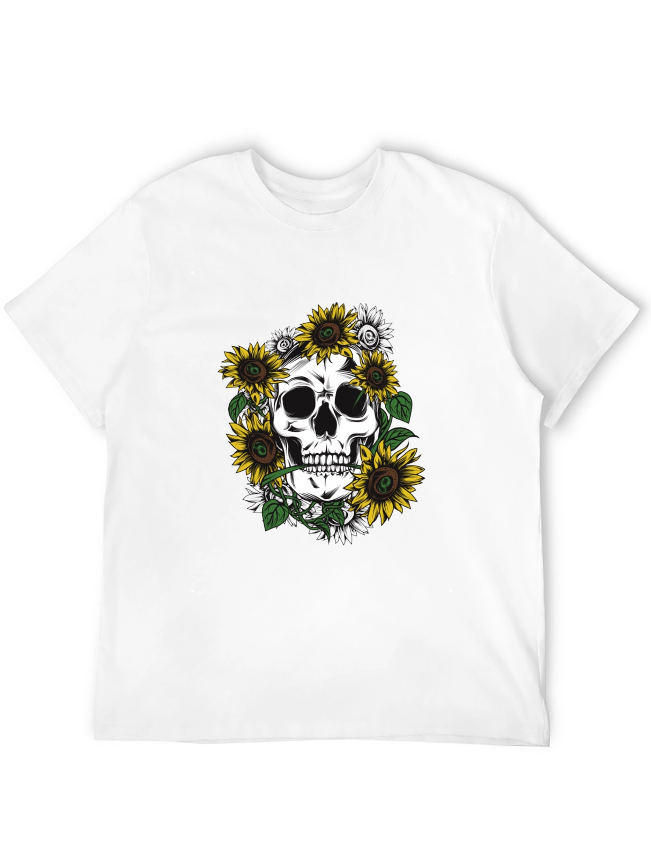 Skull & Sunflower Graphic Tee - Black Cotton T-Shirt