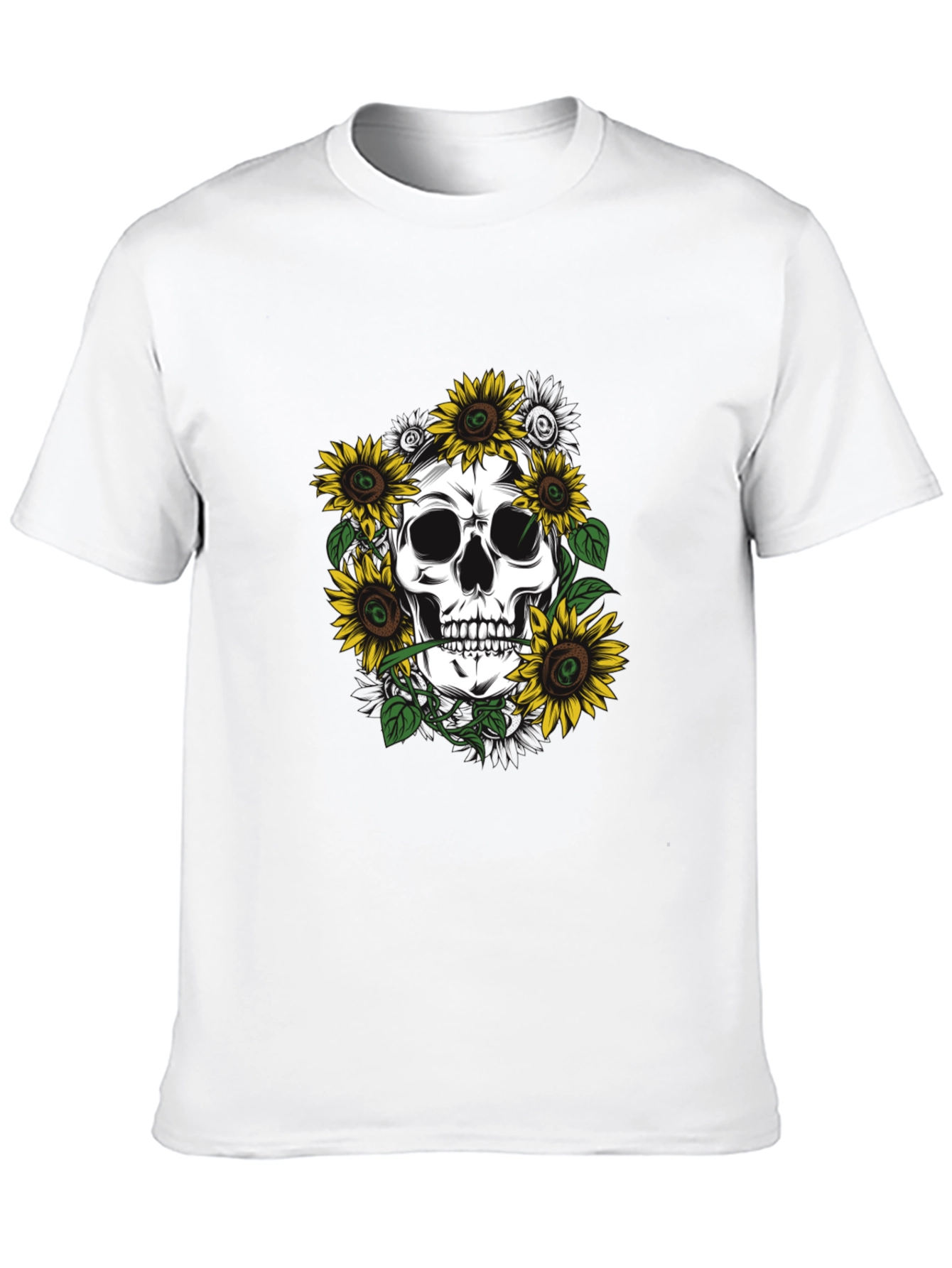 Skull & Sunflower Graphic Tee - Black Cotton T-Shirt