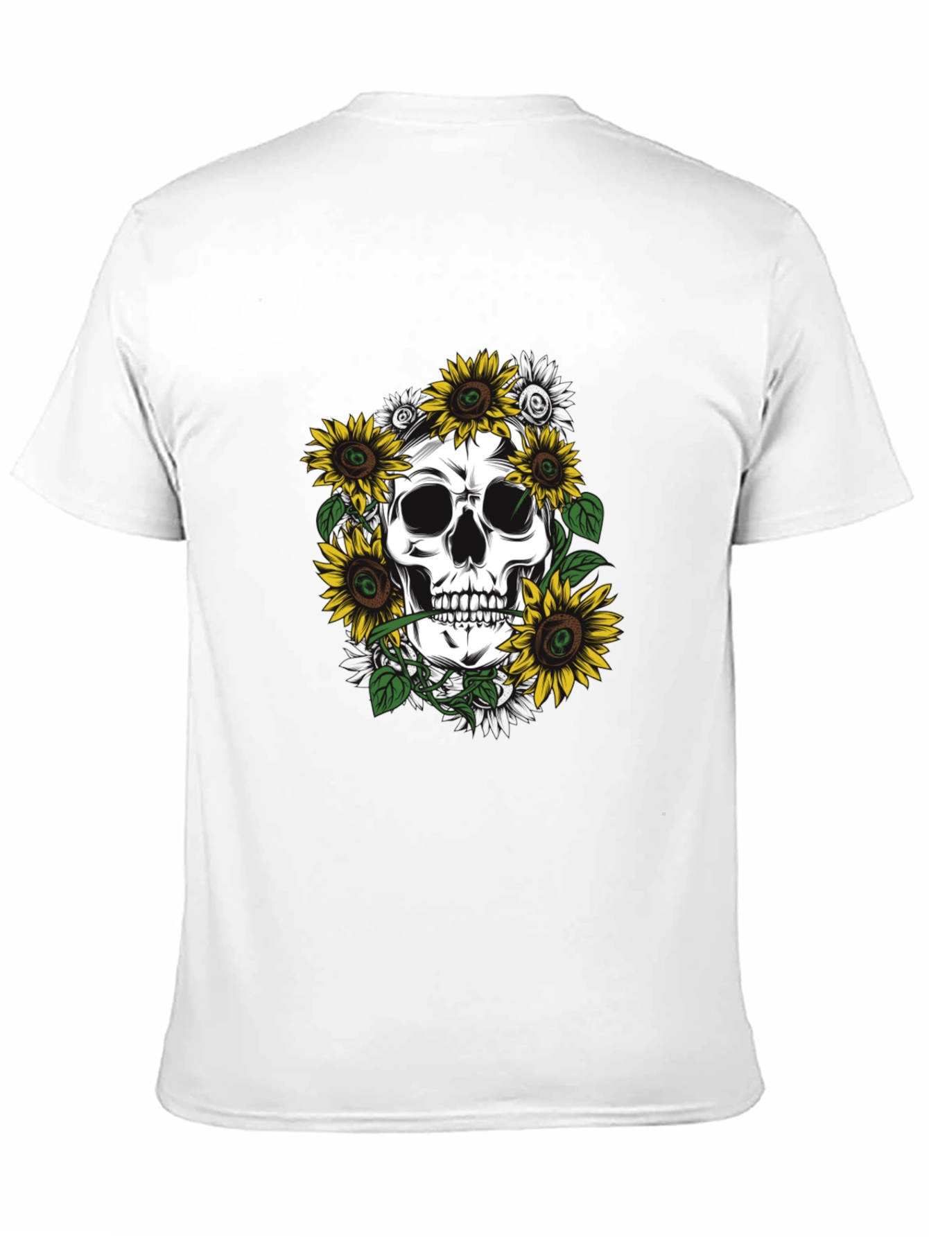 Skull & Sunflower Graphic Tee - Black Cotton T-Shirt