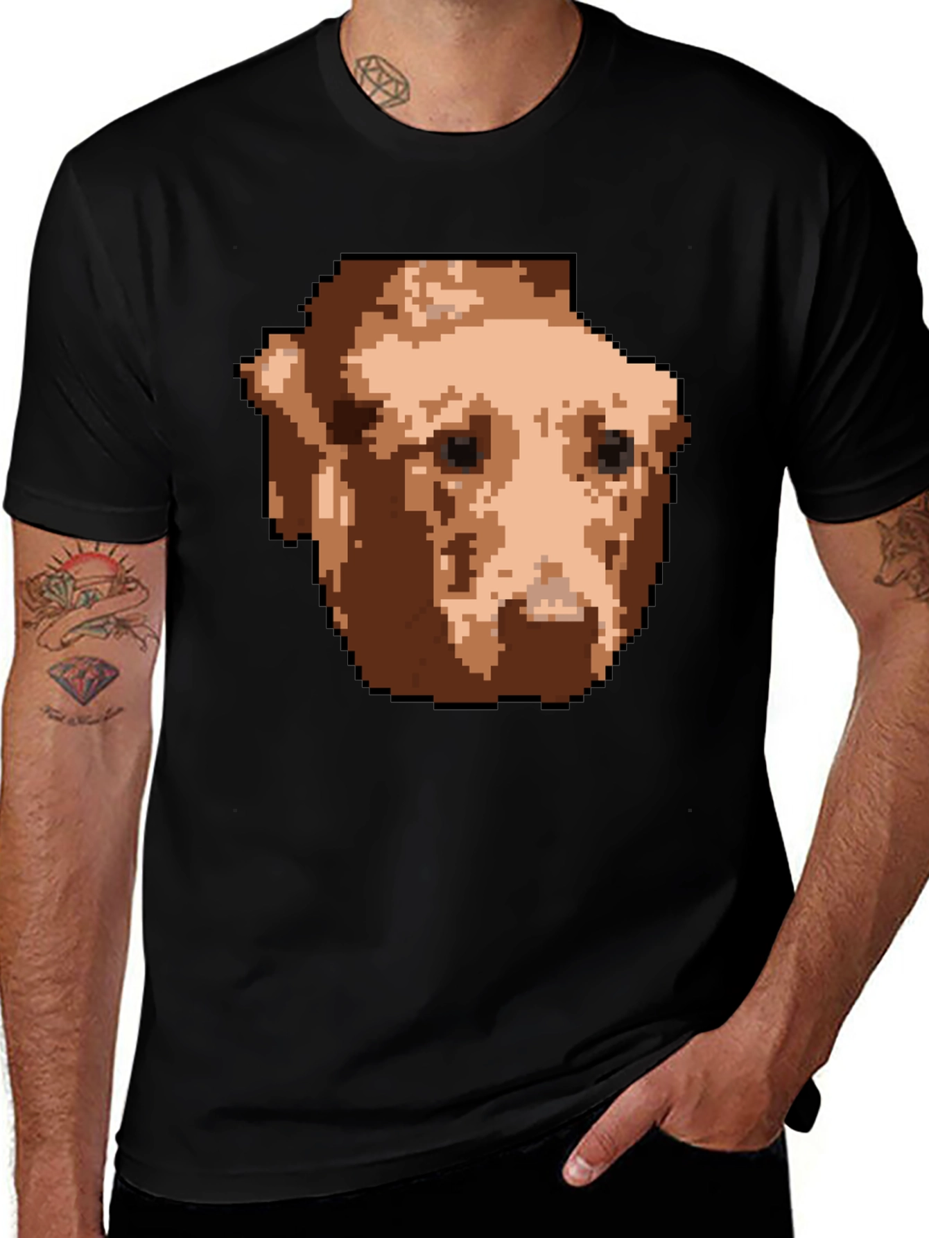 Pixelated Dog Graphic T-Shirt - Black