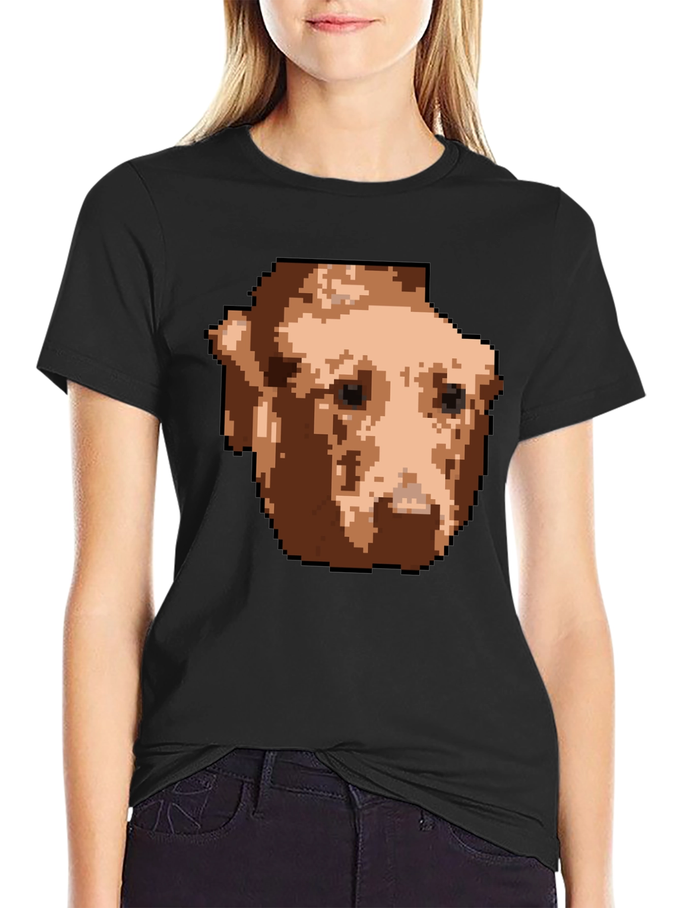 Pixelated Dog Graphic T-Shirt - Black