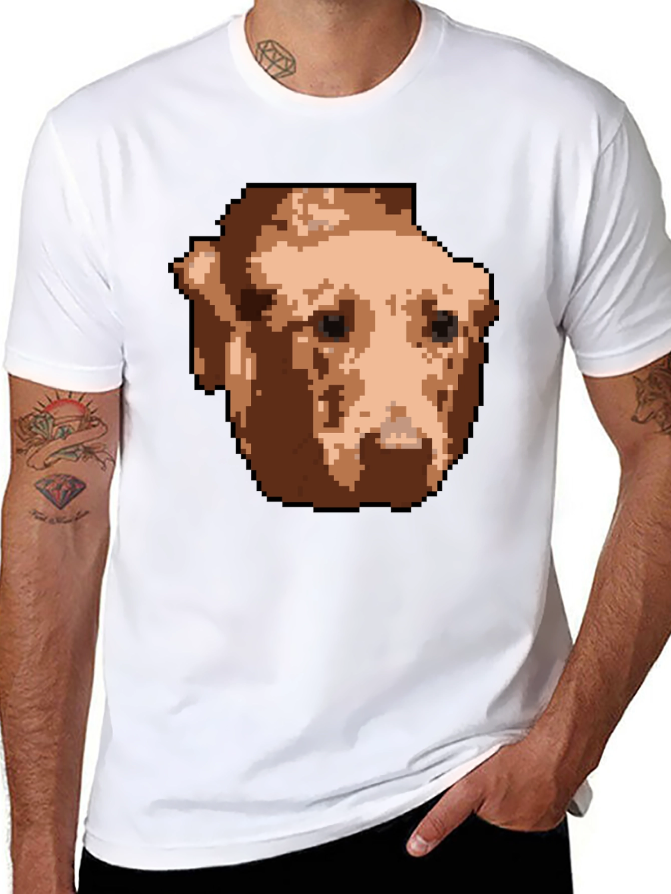 Pixelated Dog Graphic T-Shirt - Black