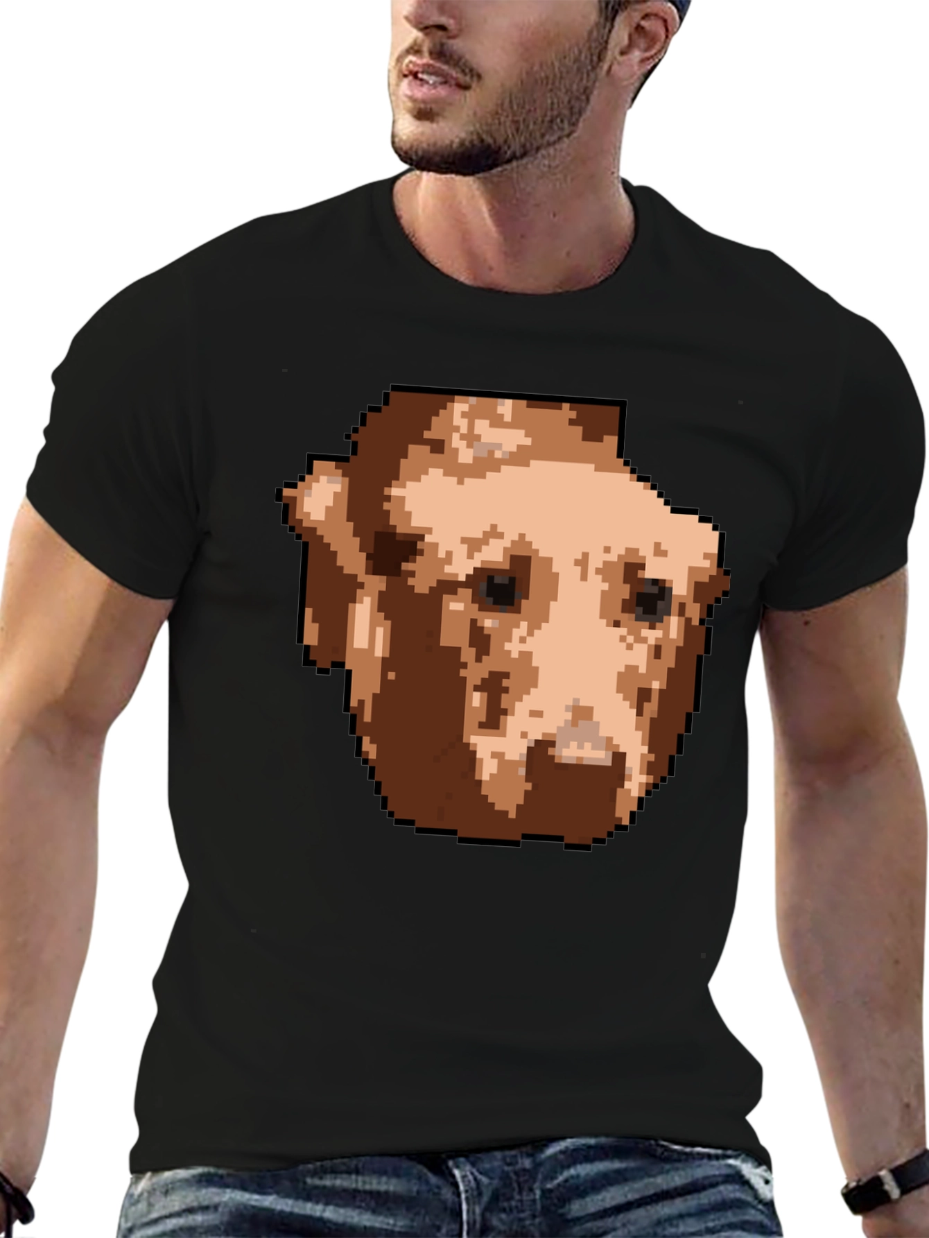 Pixelated Dog Graphic T-Shirt - Black