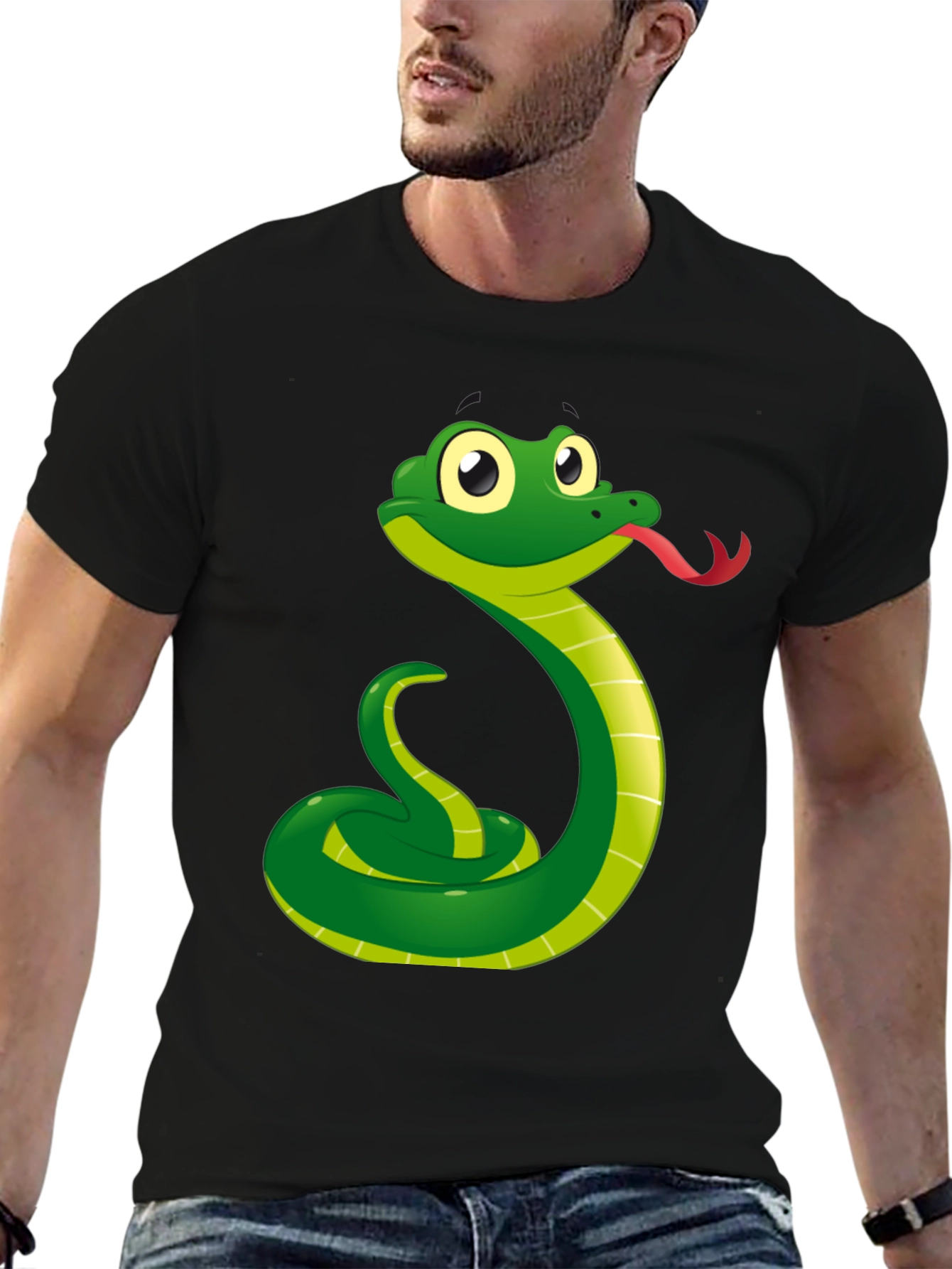 Snake Graphic Tee - Black Cotton T-Shirt