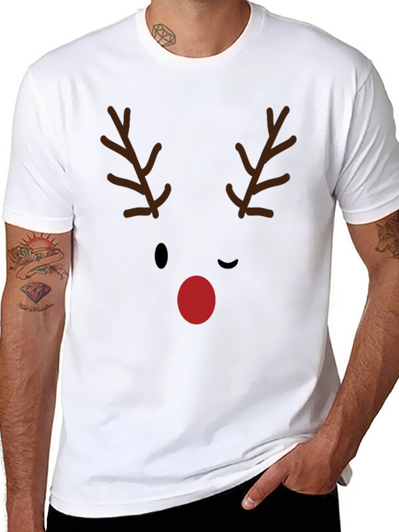 Reindeer Face Graphic Tee - Holiday Fun