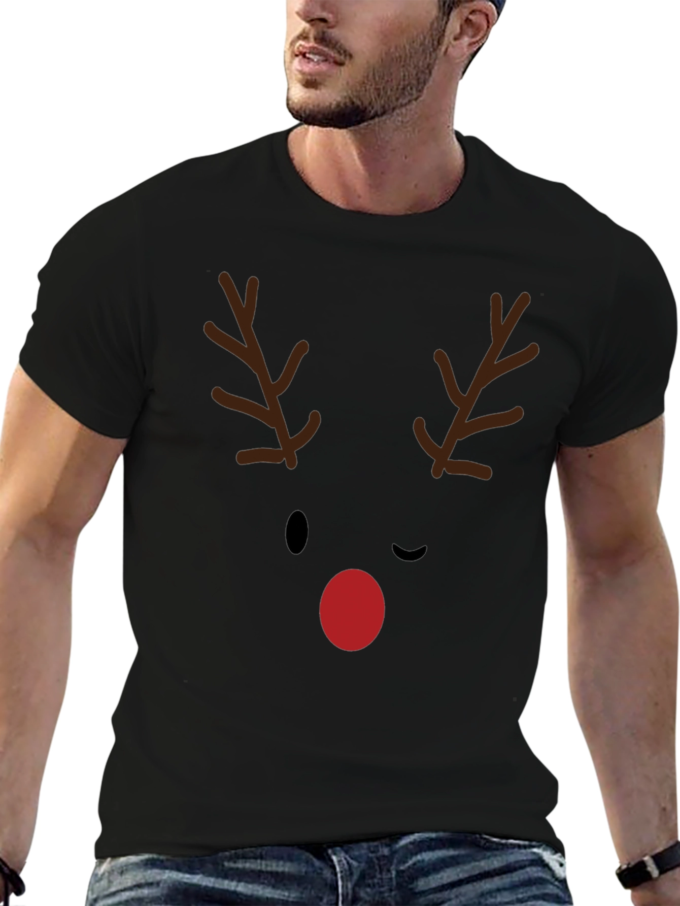 Reindeer Face Graphic Tee - Holiday Fun