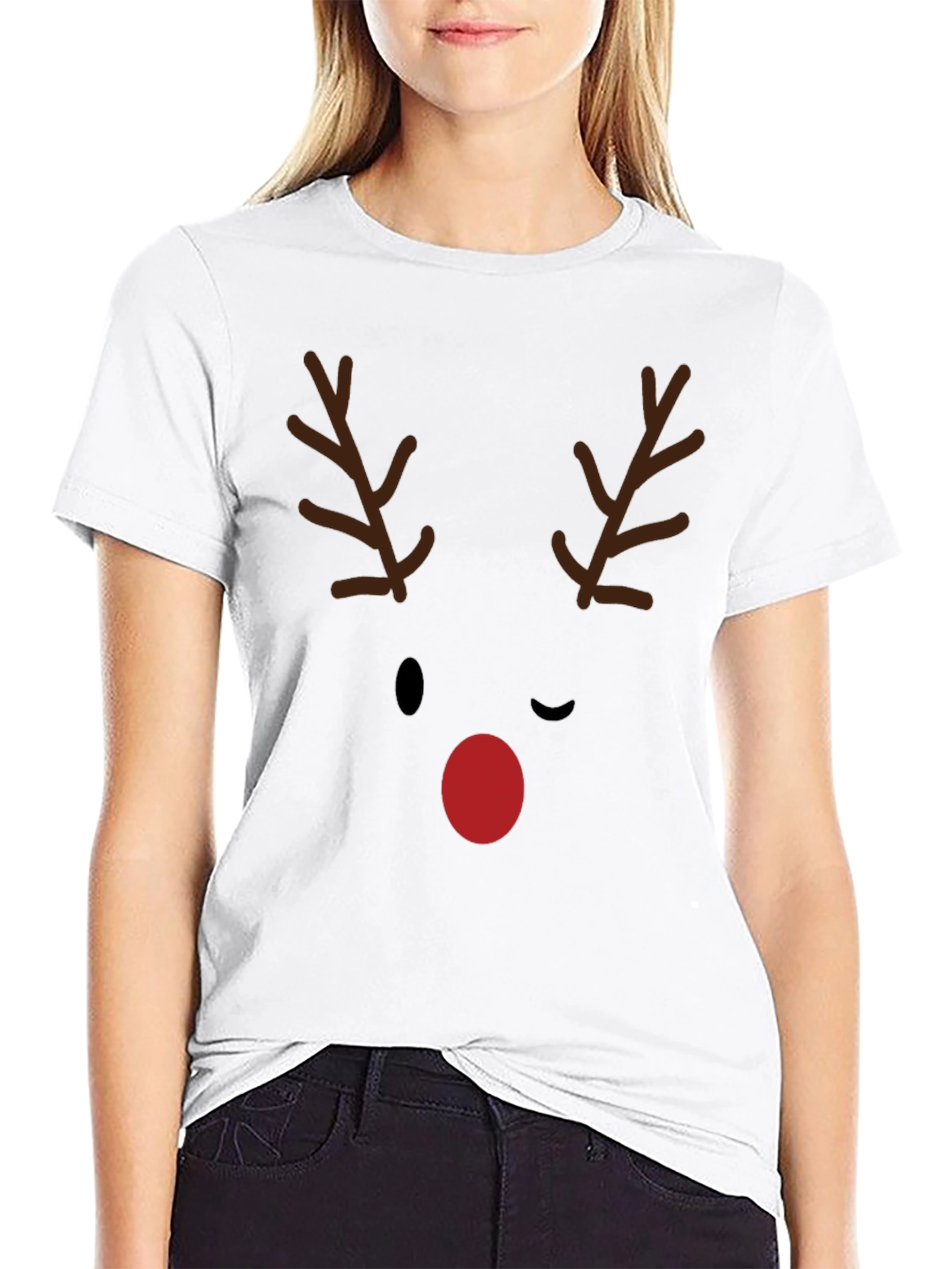 Reindeer Face Graphic Tee - Holiday Fun