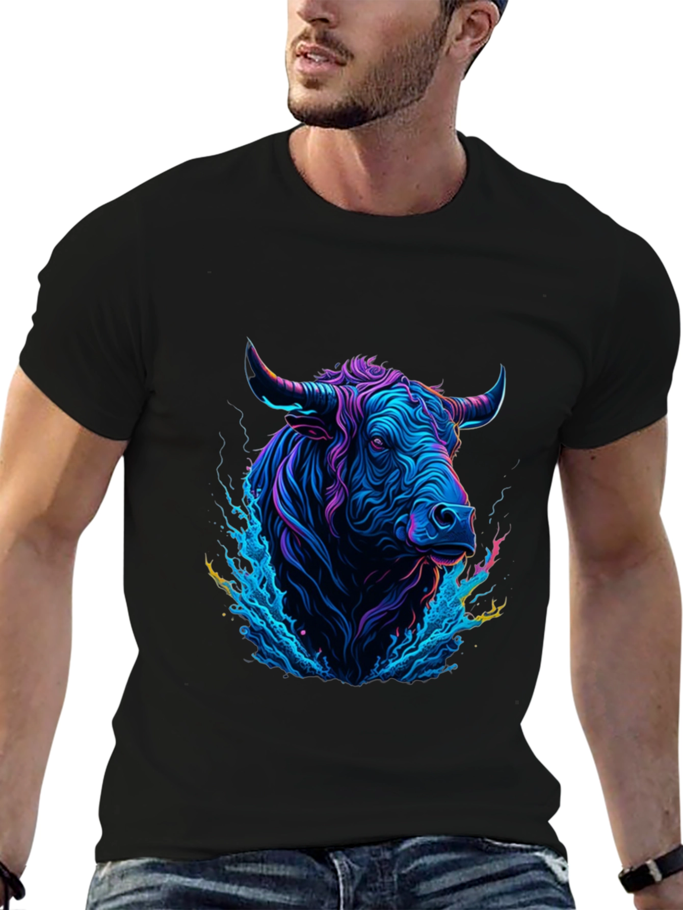 Neon Bull Graphic Tee - Mens Black T-Shirt