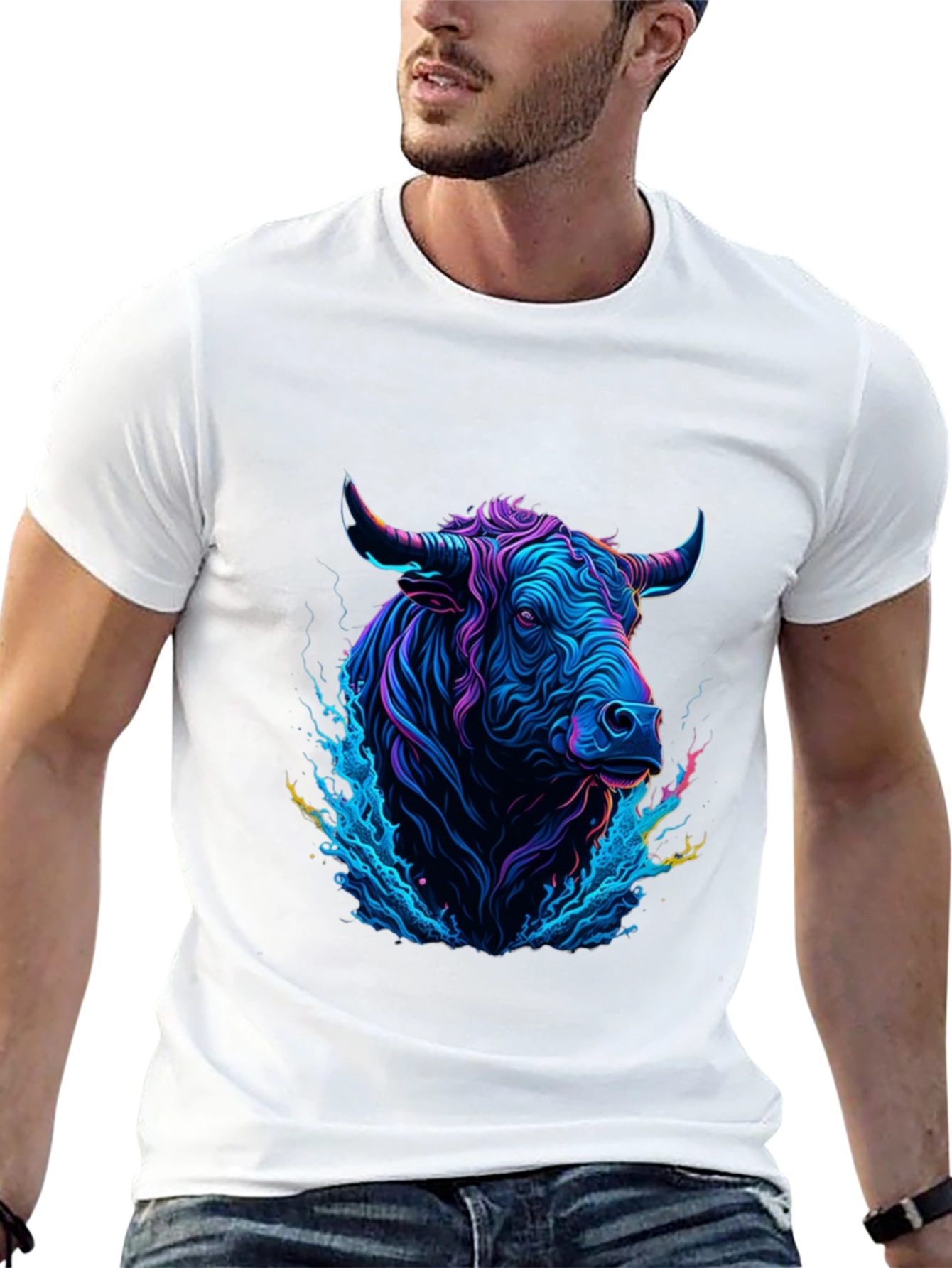 Neon Bull Graphic Tee - Mens Black T-Shirt
