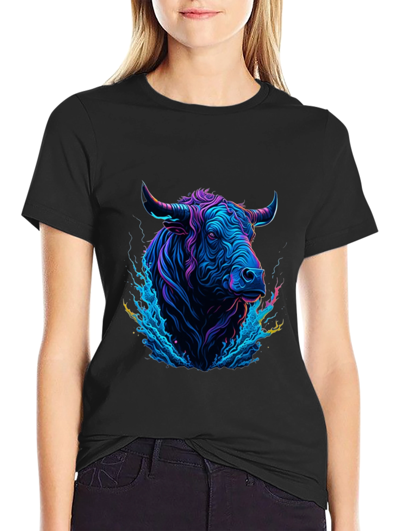 Neon Bull Graphic Tee - Mens Black T-Shirt