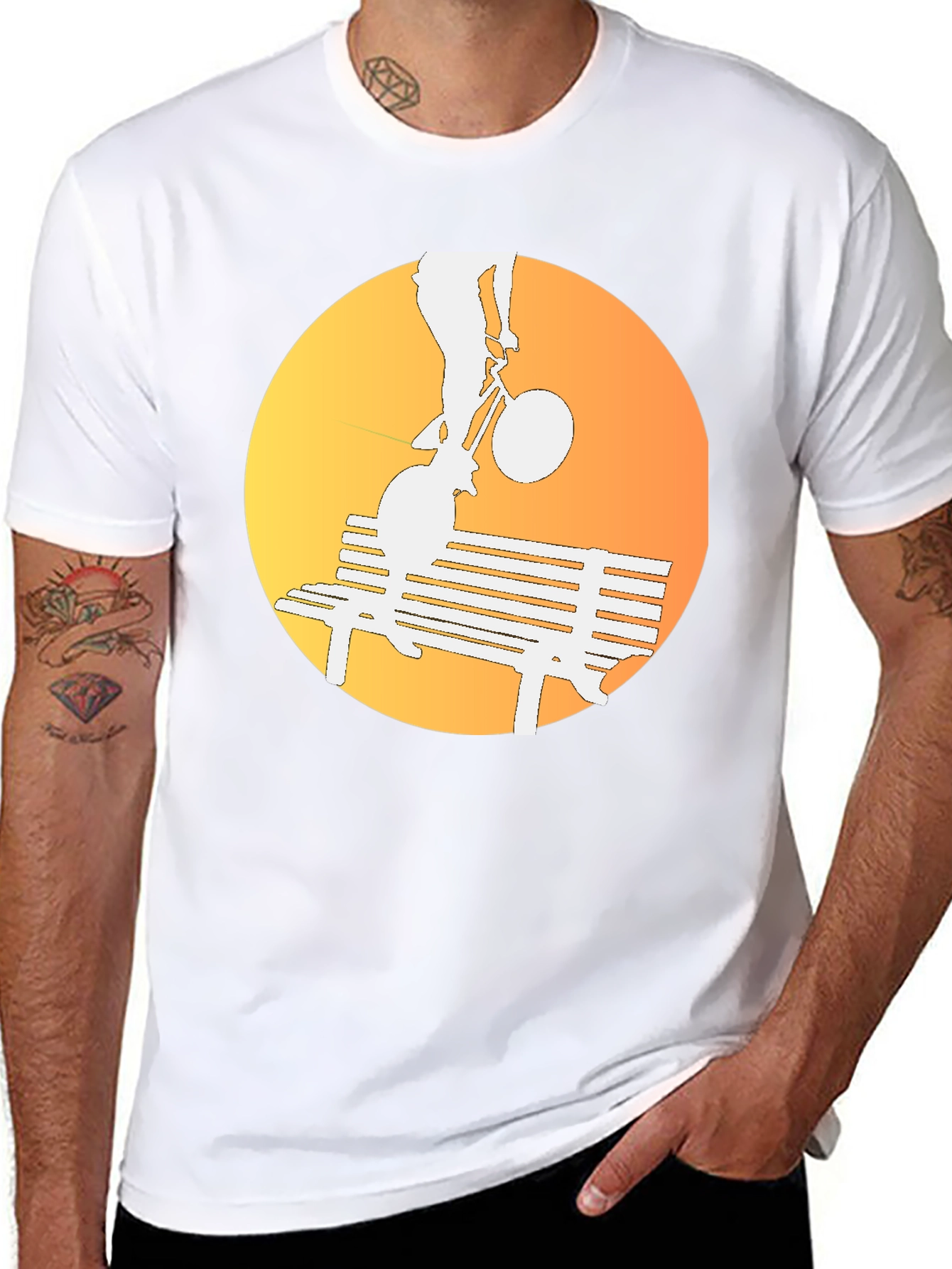 Silhouette Bike Ride T-Shirt - Sunset Bench Design