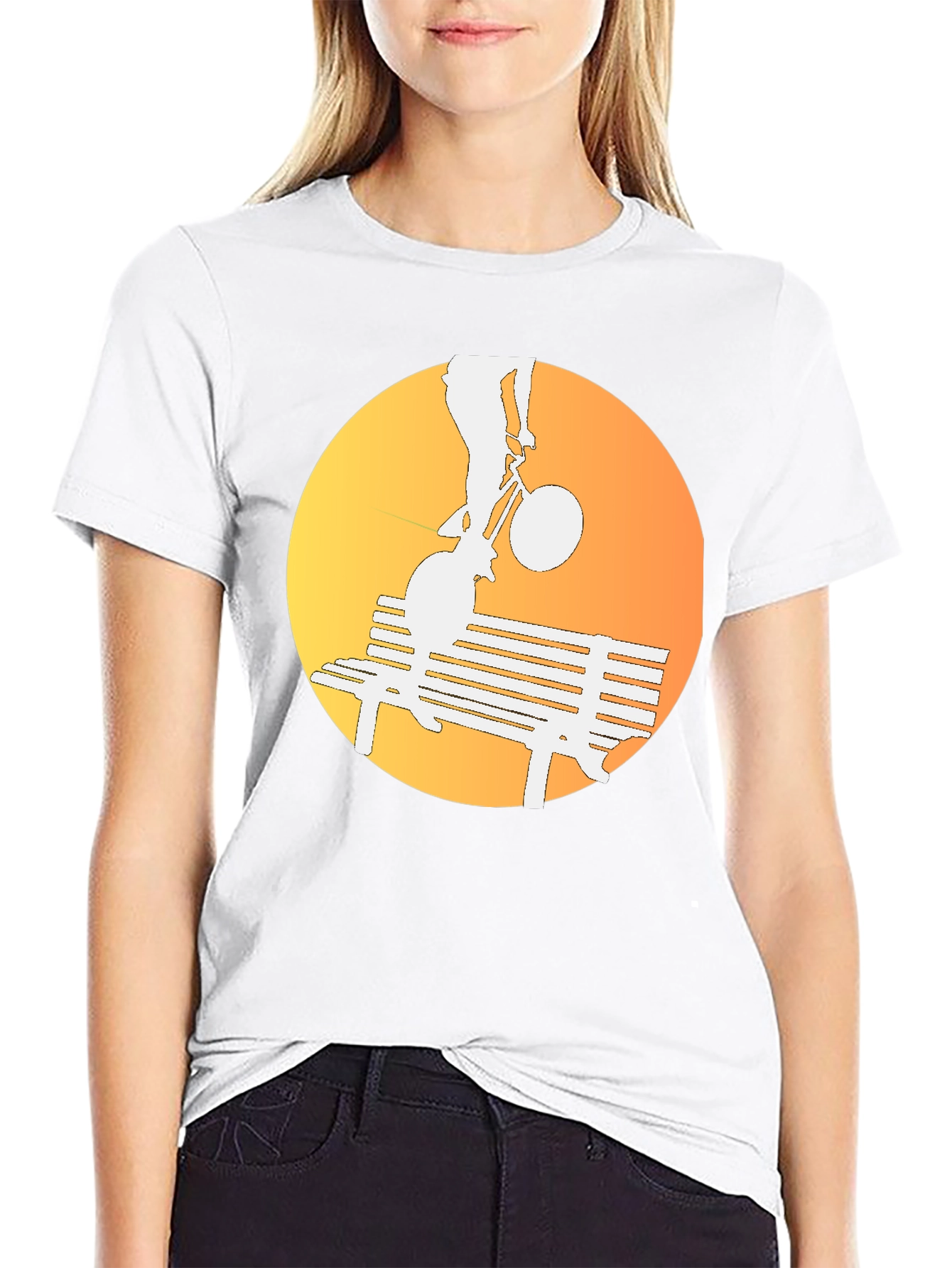 Silhouette Bike Ride T-Shirt - Sunset Bench Design