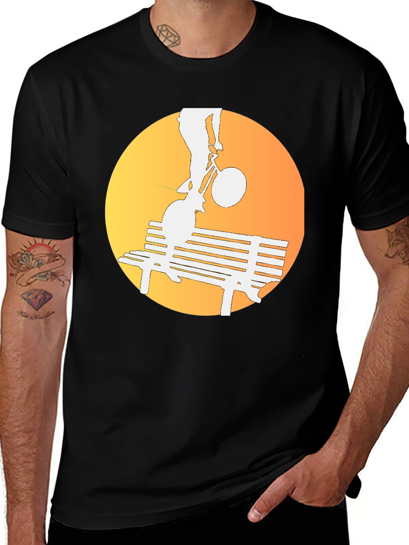 Silhouette Bike Ride T-Shirt - Sunset Bench Design