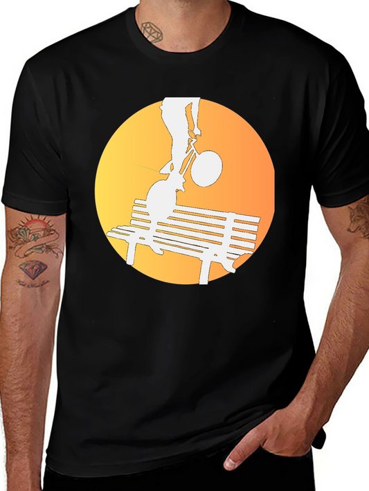 Silhouette Bike Ride T-Shirt - Sunset Bench Design