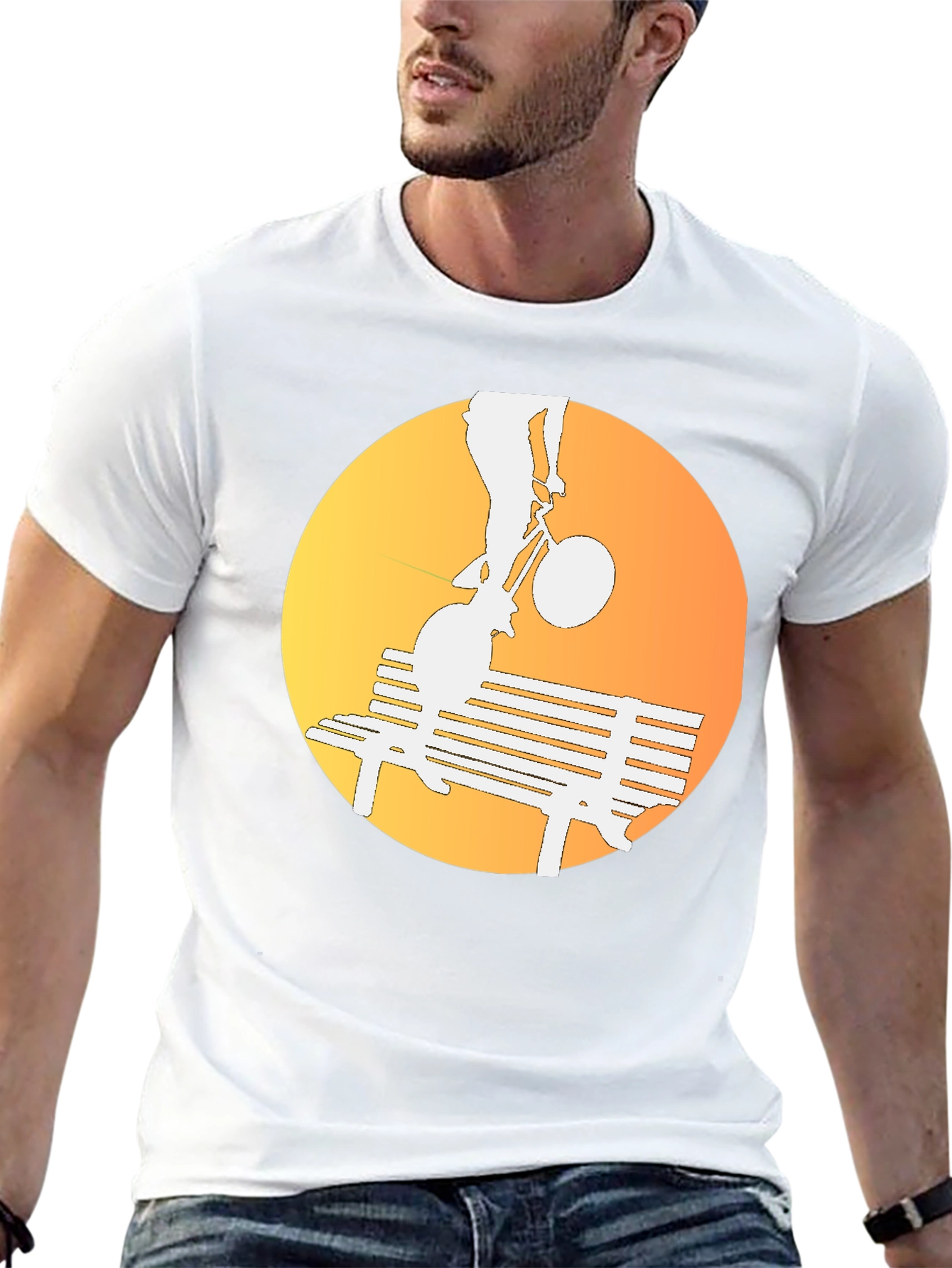 Silhouette Bike Ride T-Shirt - Sunset Bench Design