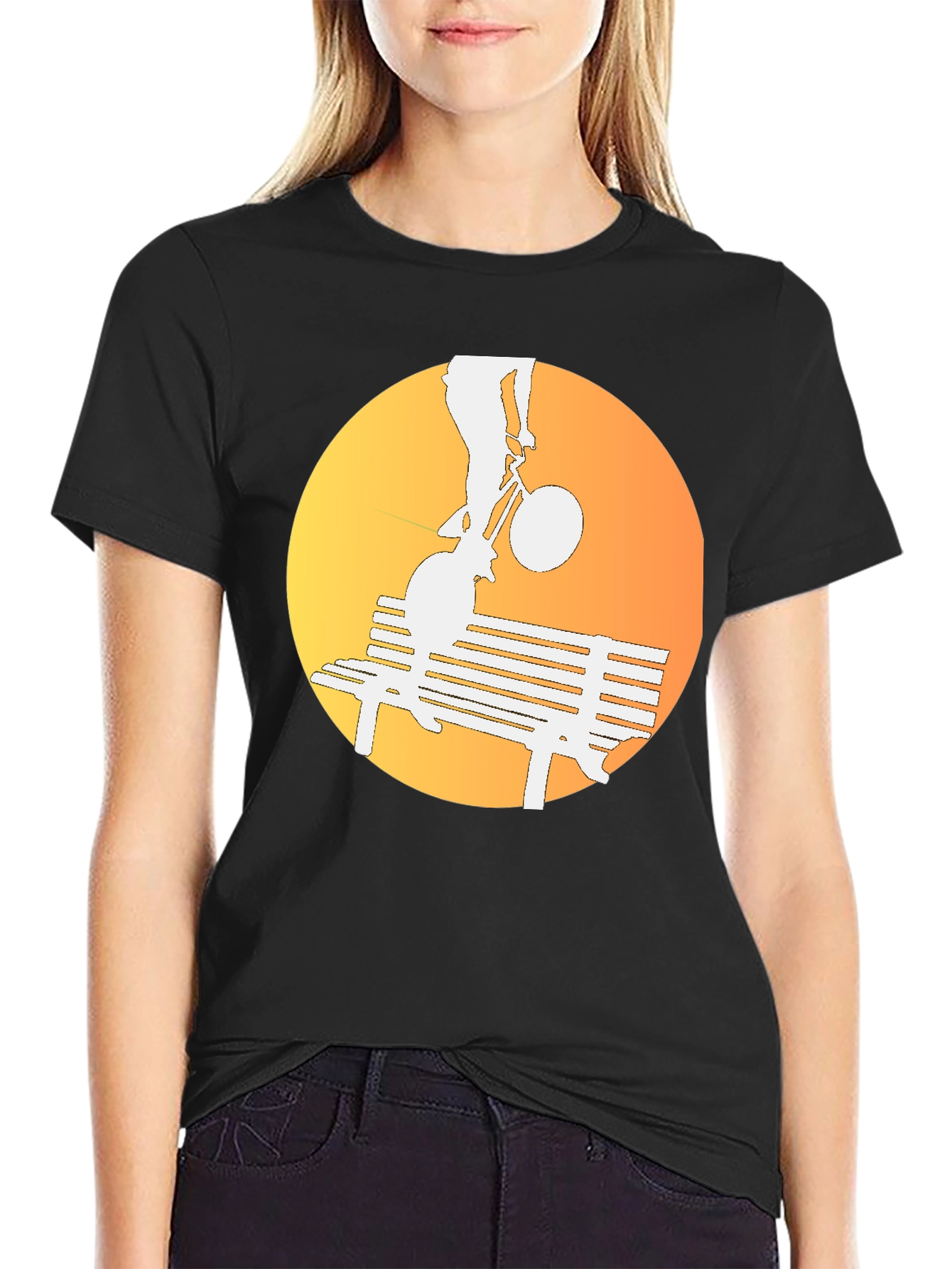 Silhouette Bike Ride T-Shirt - Sunset Bench Design