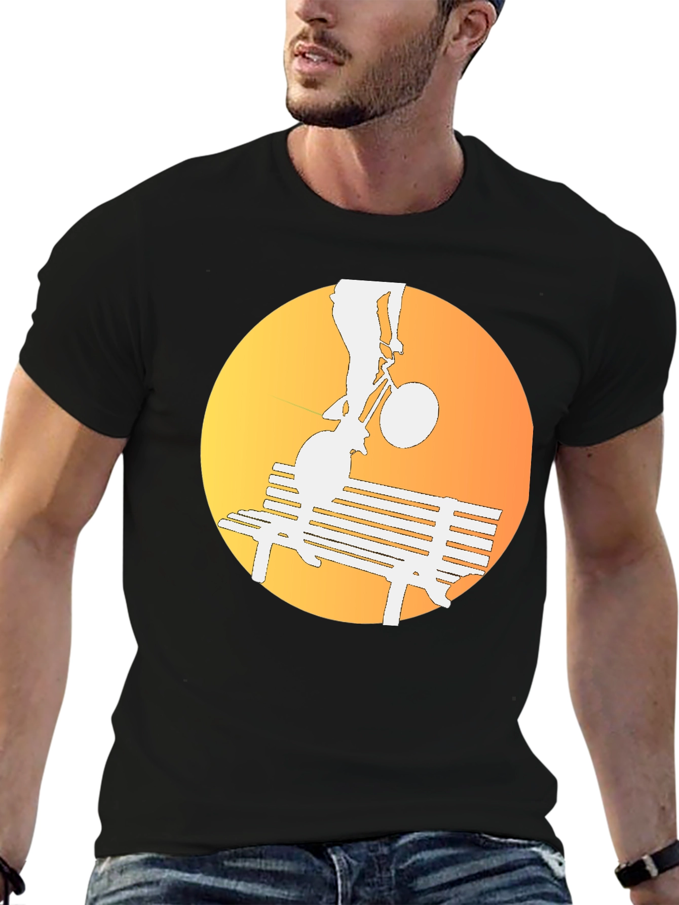 Silhouette Bike Ride T-Shirt - Sunset Bench Design