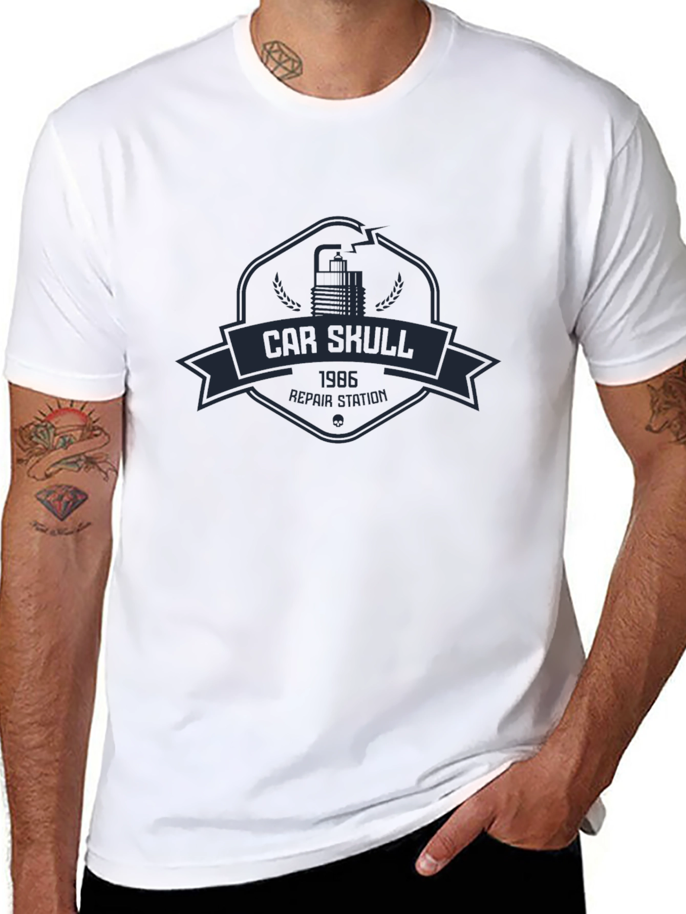 Car Skull 1986 Repair Station Black T-Shirt