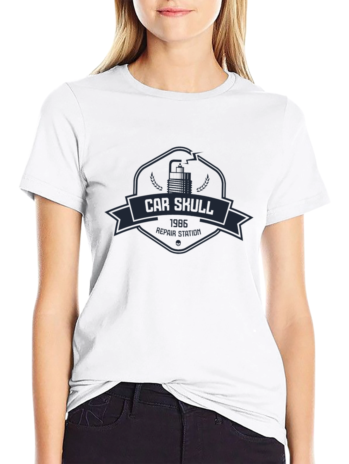 Car Skull 1986 Repair Station Black T-Shirt