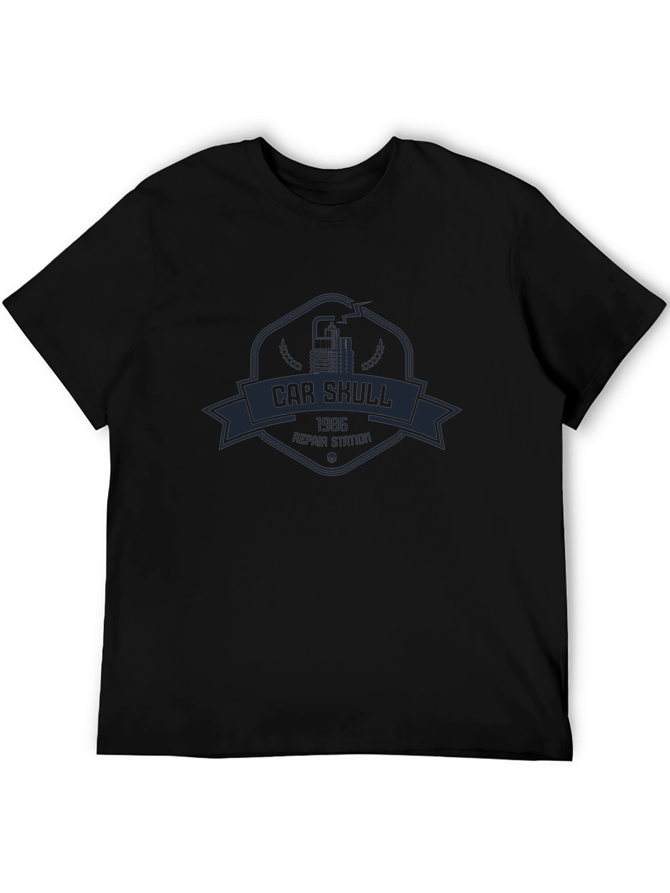 Car Skull 1986 Repair Station Black T-Shirt