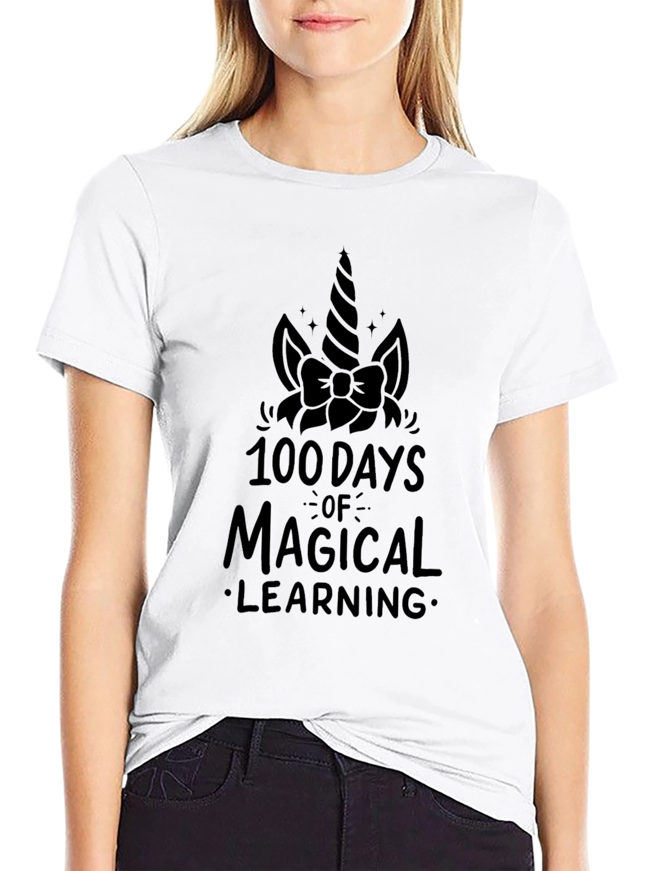 100 Days of Magical Learning Black T-Shirt