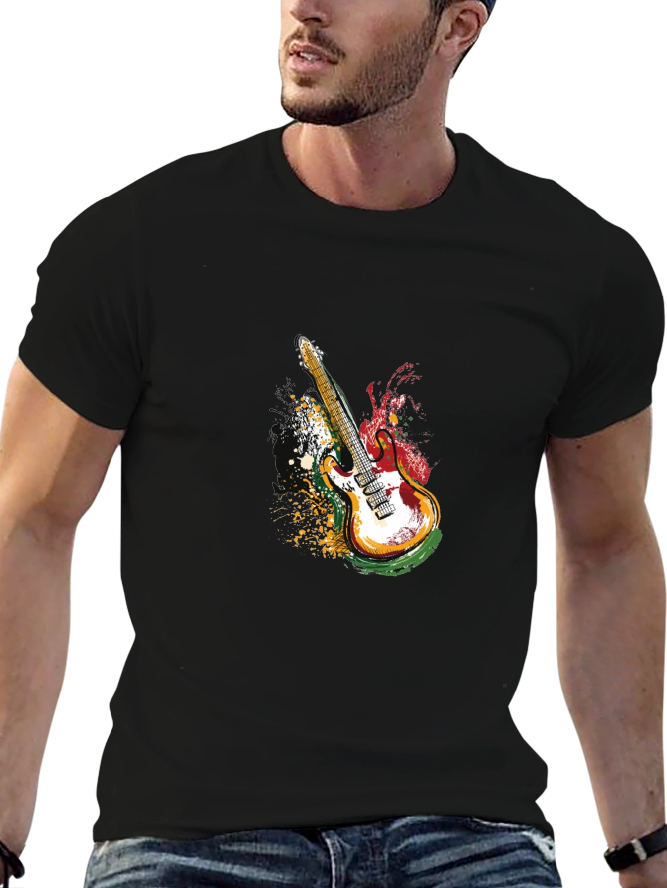 Electric Guitar Graphic T-Shirt - Black