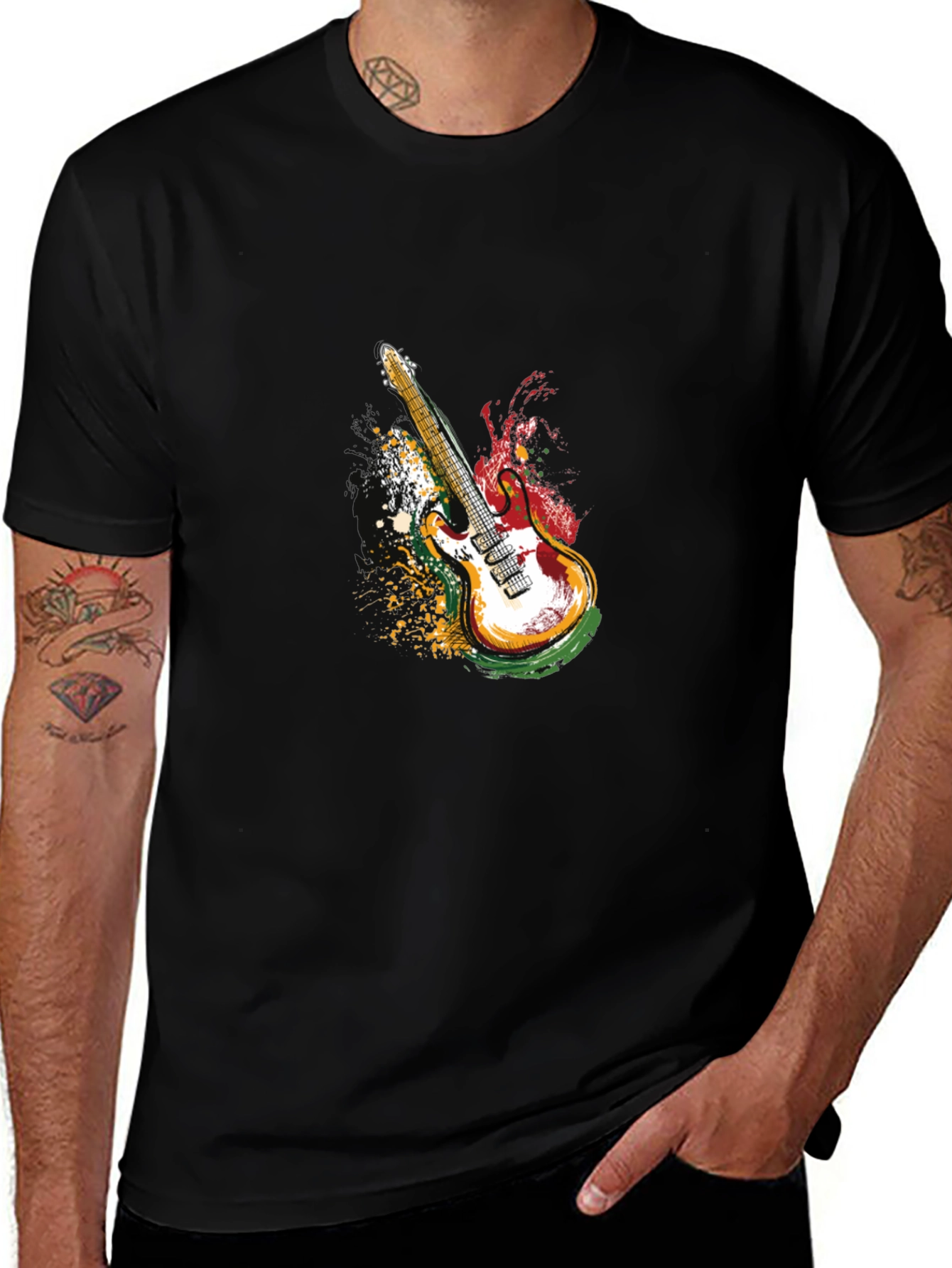 Electric Guitar Graphic T-Shirt - Black