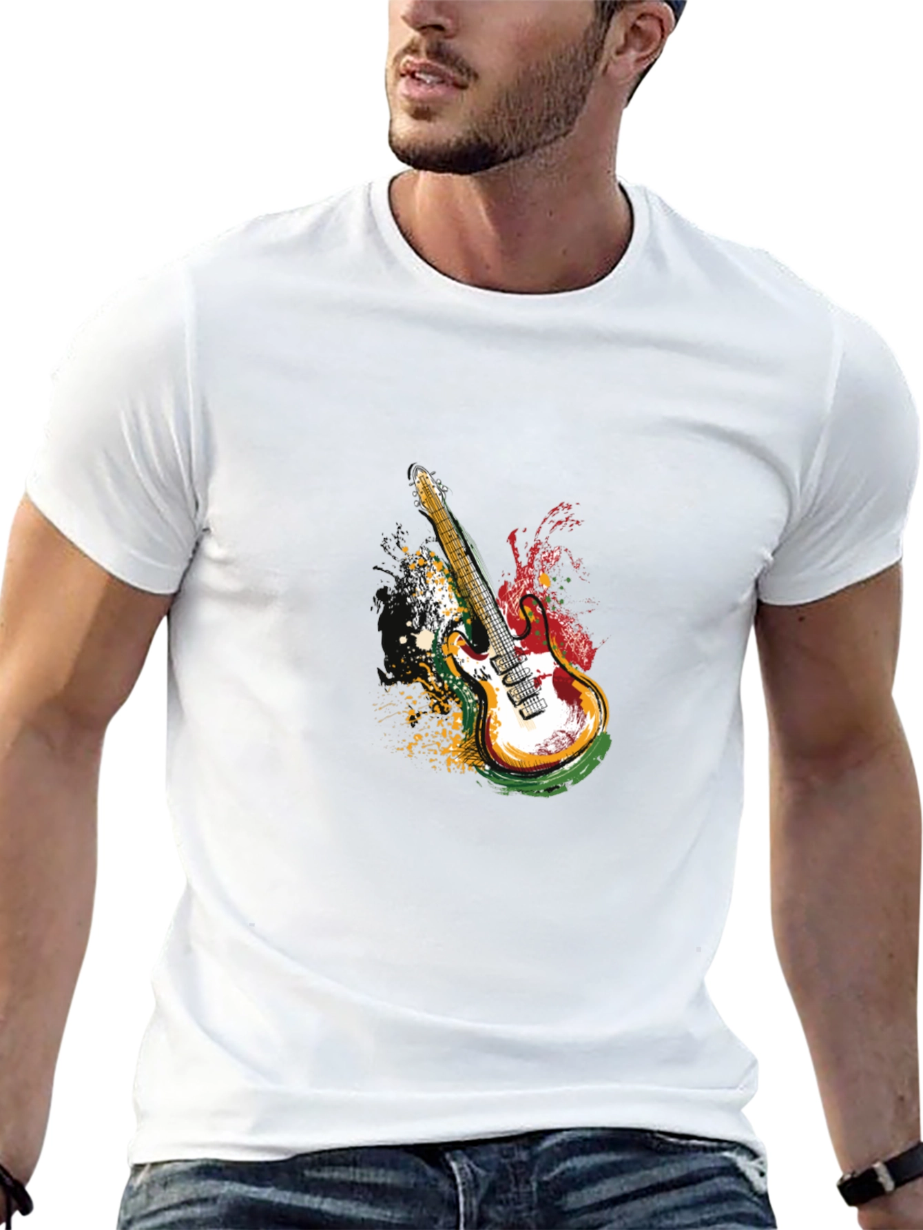 Electric Guitar Graphic T-Shirt - Black