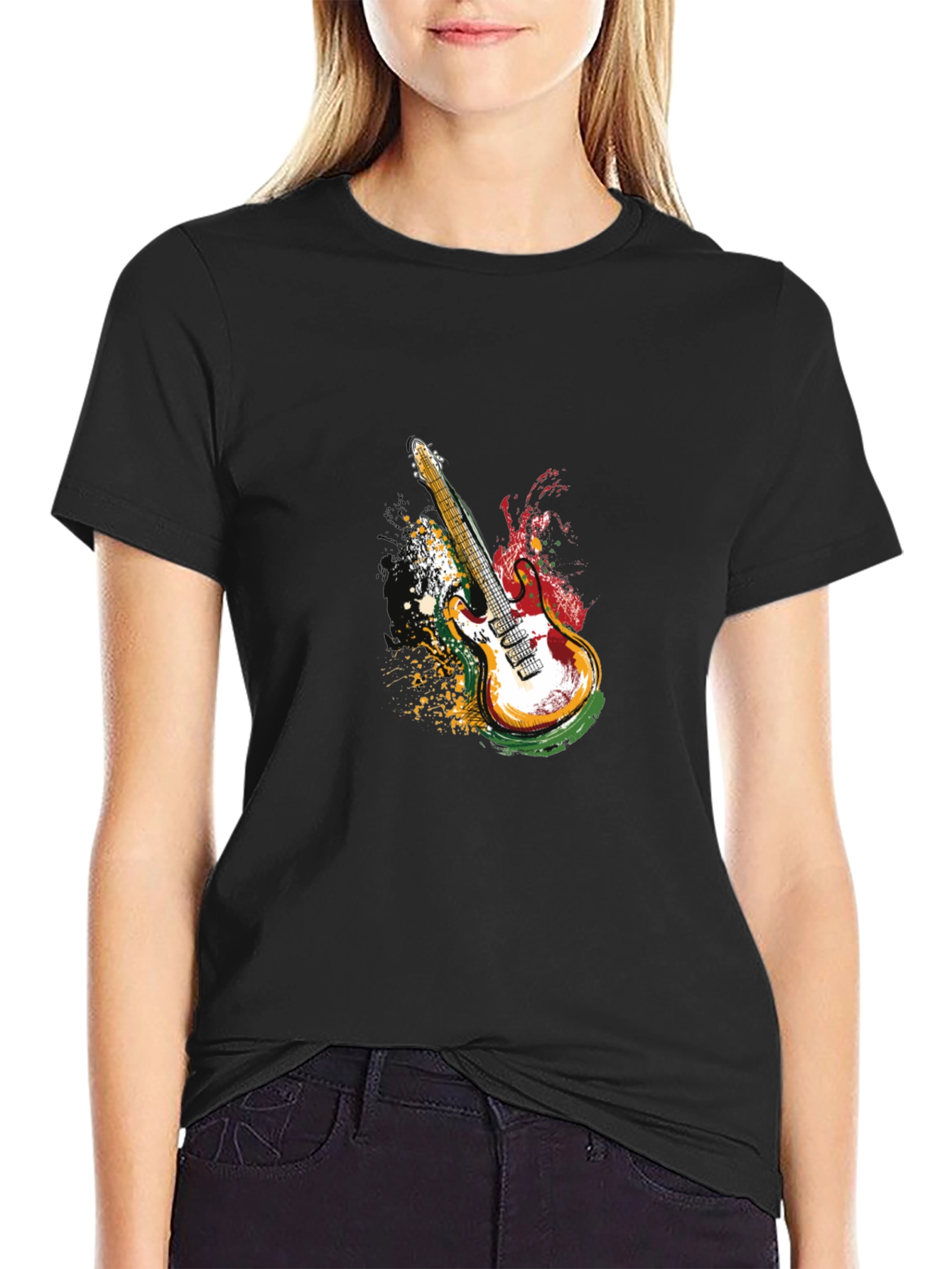 Electric Guitar Graphic T-Shirt - Black