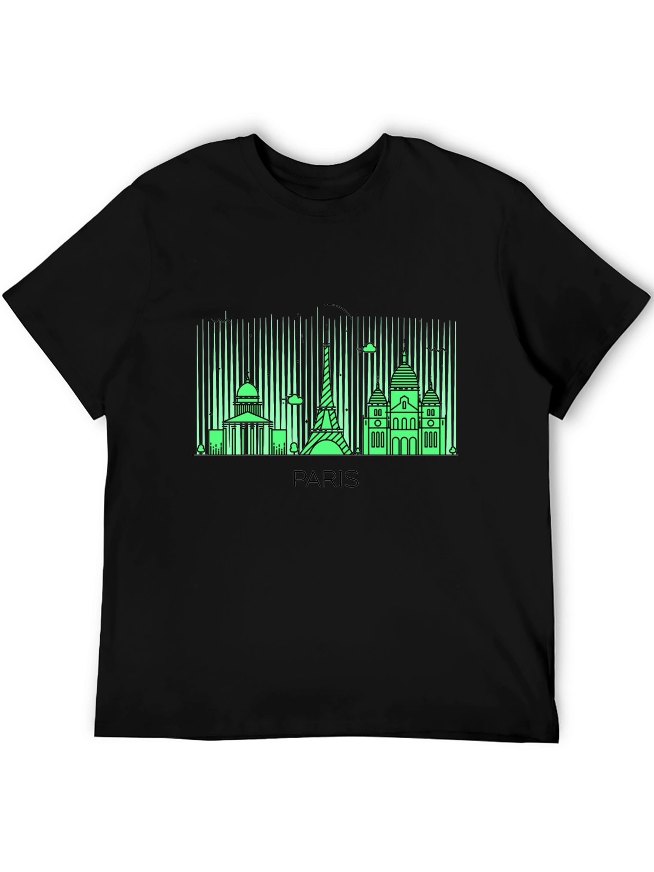 Paris Skyline Graphic Tee - Black Cotton T-Shirt