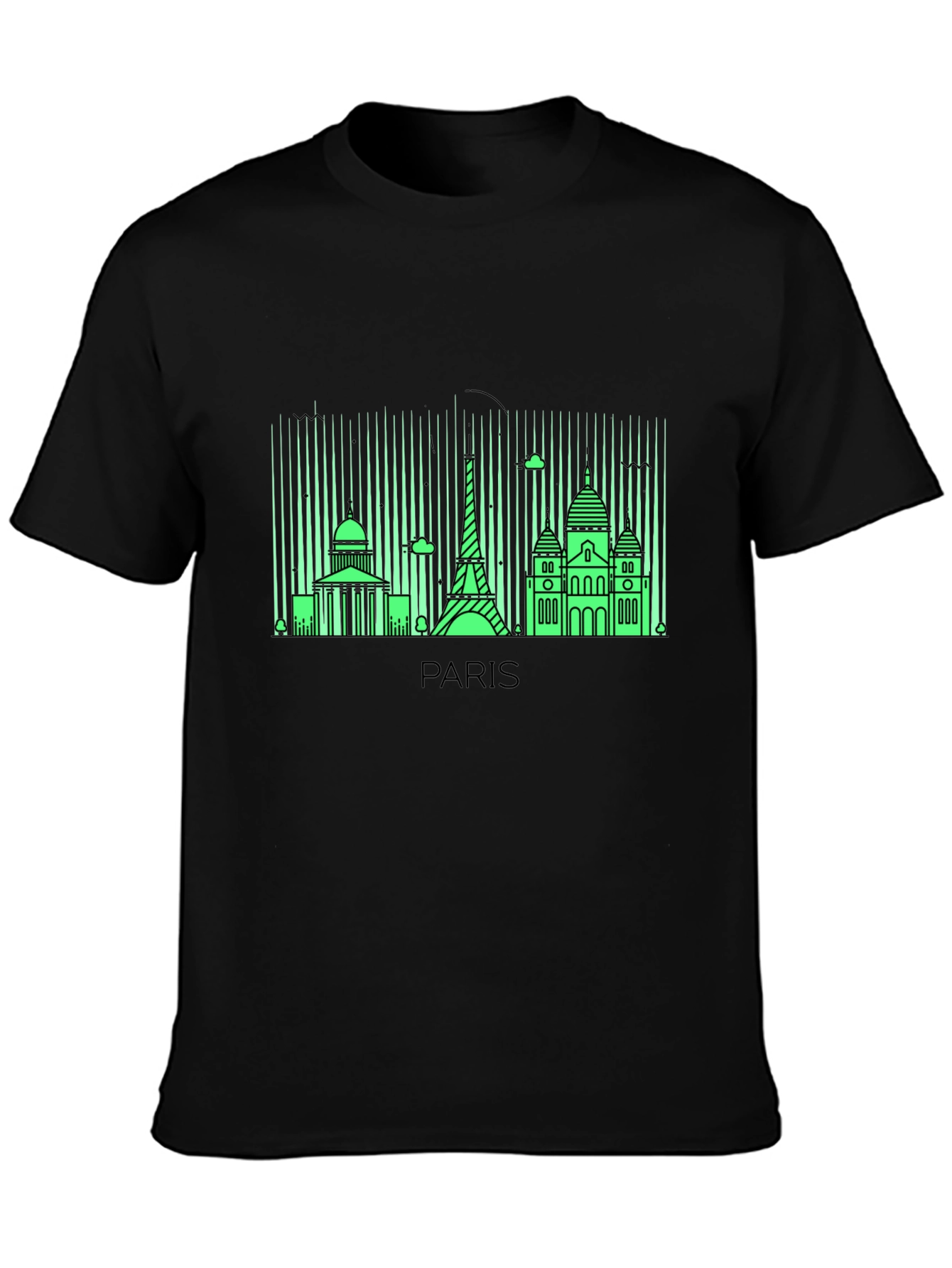 Paris Skyline Graphic Tee - Black Cotton T-Shirt