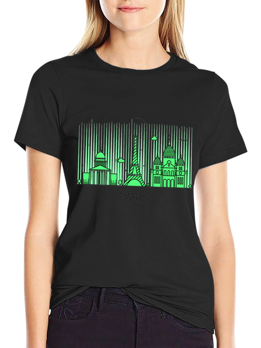Paris Skyline Graphic Tee - Black Cotton T-Shirt