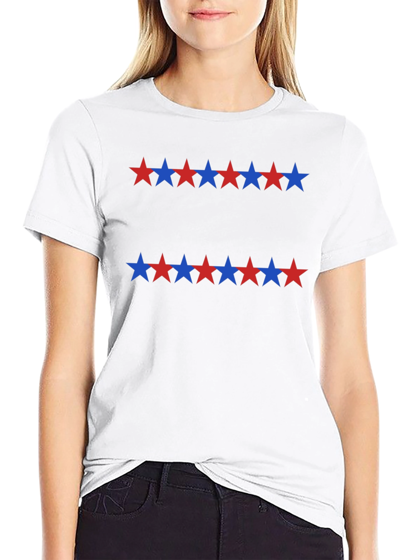 Stars Pattern Black Casual T-Shirt